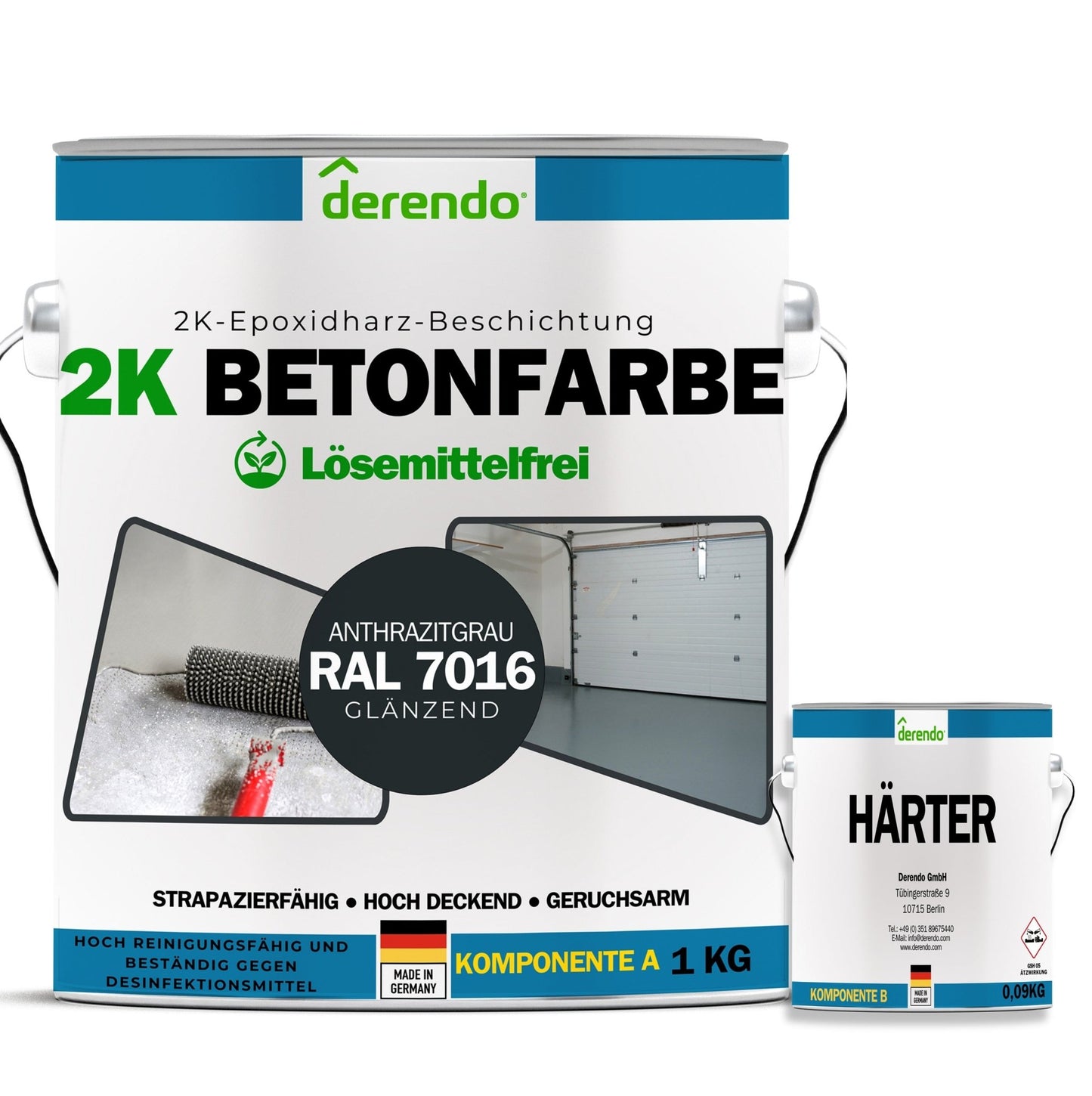 2K Betonfarbe Lack grau - RAL7016 - 4251604928115 - Derendo