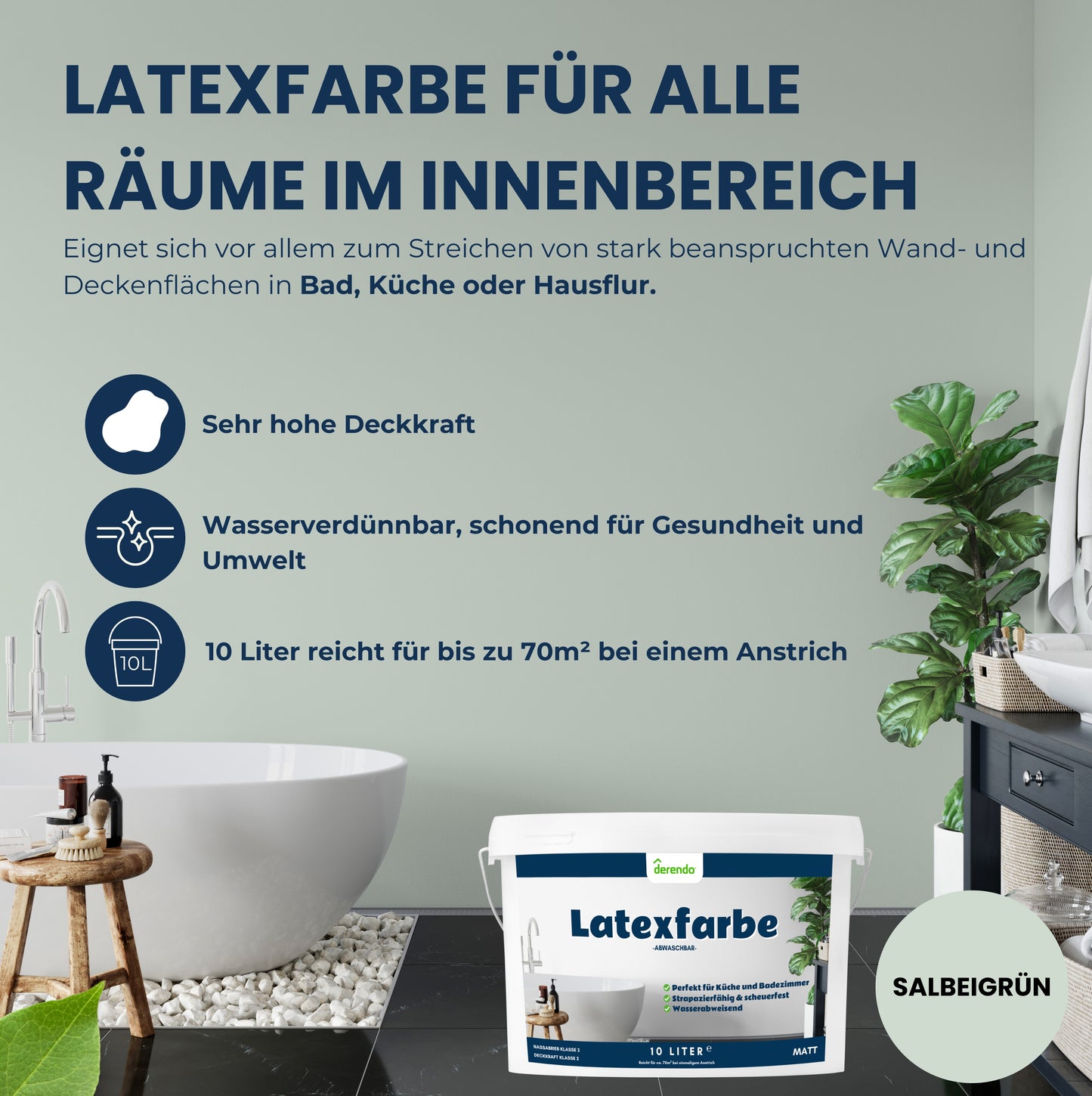 Derendo Wandfarbe Latexfarbe Salbeigrün Matt abwaschbar