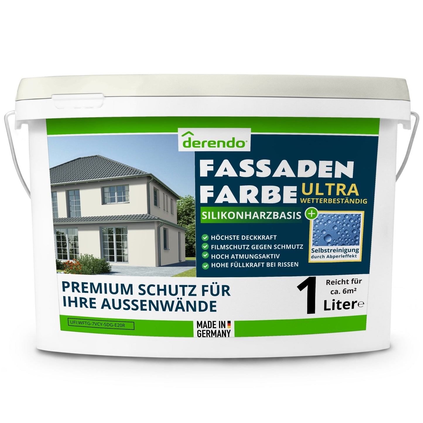 Derendo Fassadenfarbe Altweiss mit ULTRA Wetterschutz und Abperleffekt - 4251604917553 - Derendo