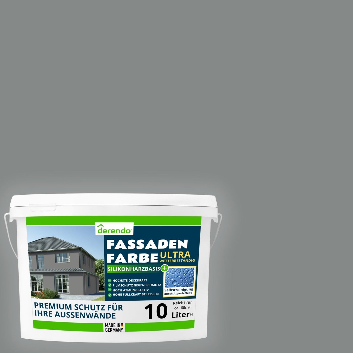Derendo Fassadenfarbe Betongrau mit ULTRA Wetterschutz und Abperleffekt - 4251604914613 - Derendo