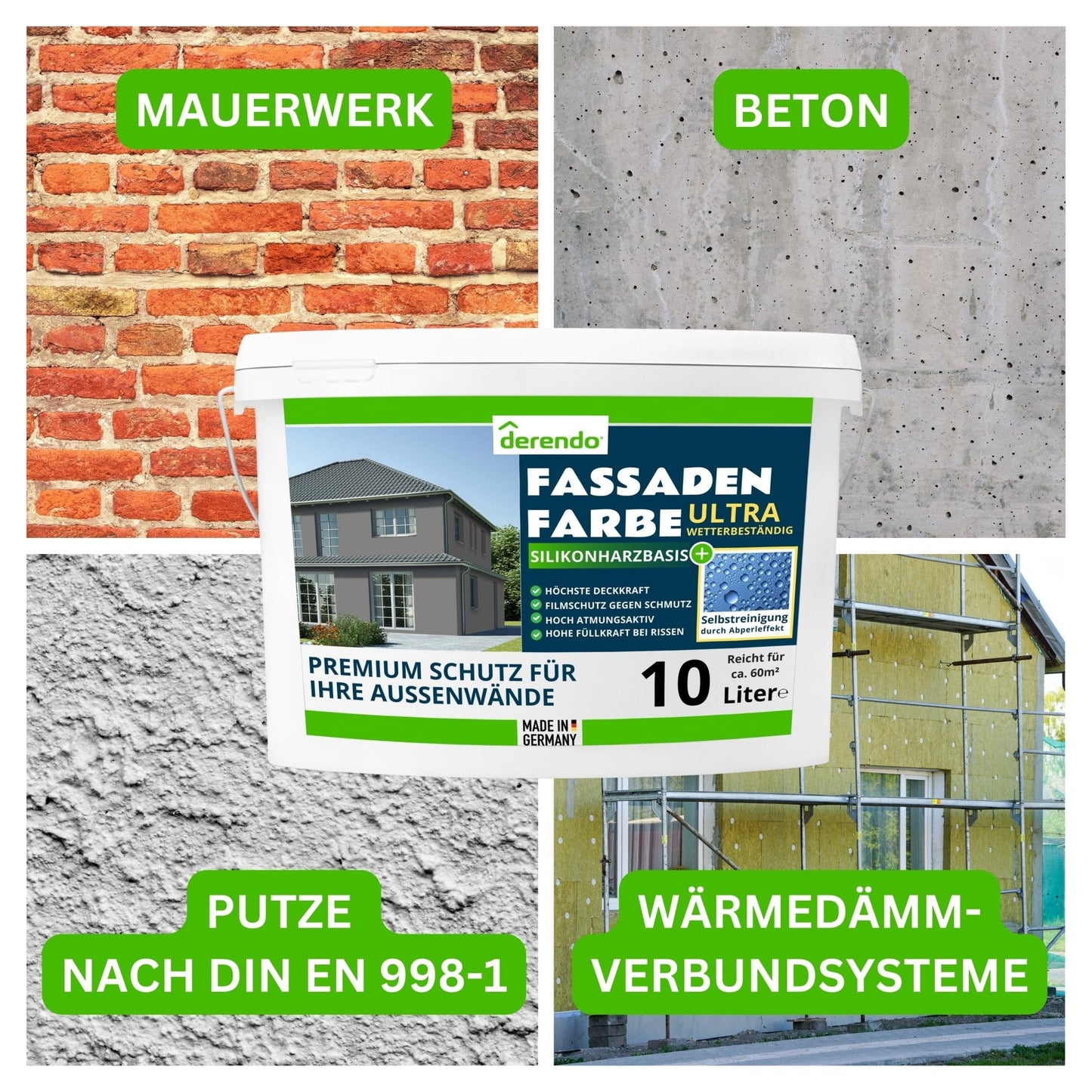 Derendo Fassadenfarbe Betongrau mit ULTRA Wetterschutz und Abperleffekt - 4251604914620 - Derendo