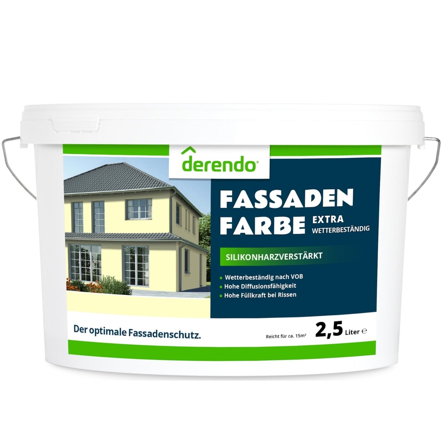 Derendo Fassadenfarbe Buttergelb mit EXTRA Wetterschutz - 4251604913876 - Derendo