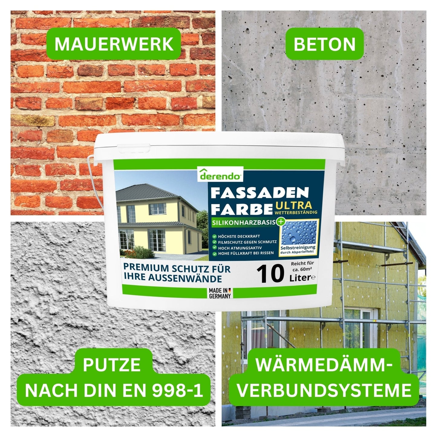 Derendo Fassadenfarbe Buttergelb mit ULTRA Wetterschutz und Abperleffekt - 4251604914781 - Derendo