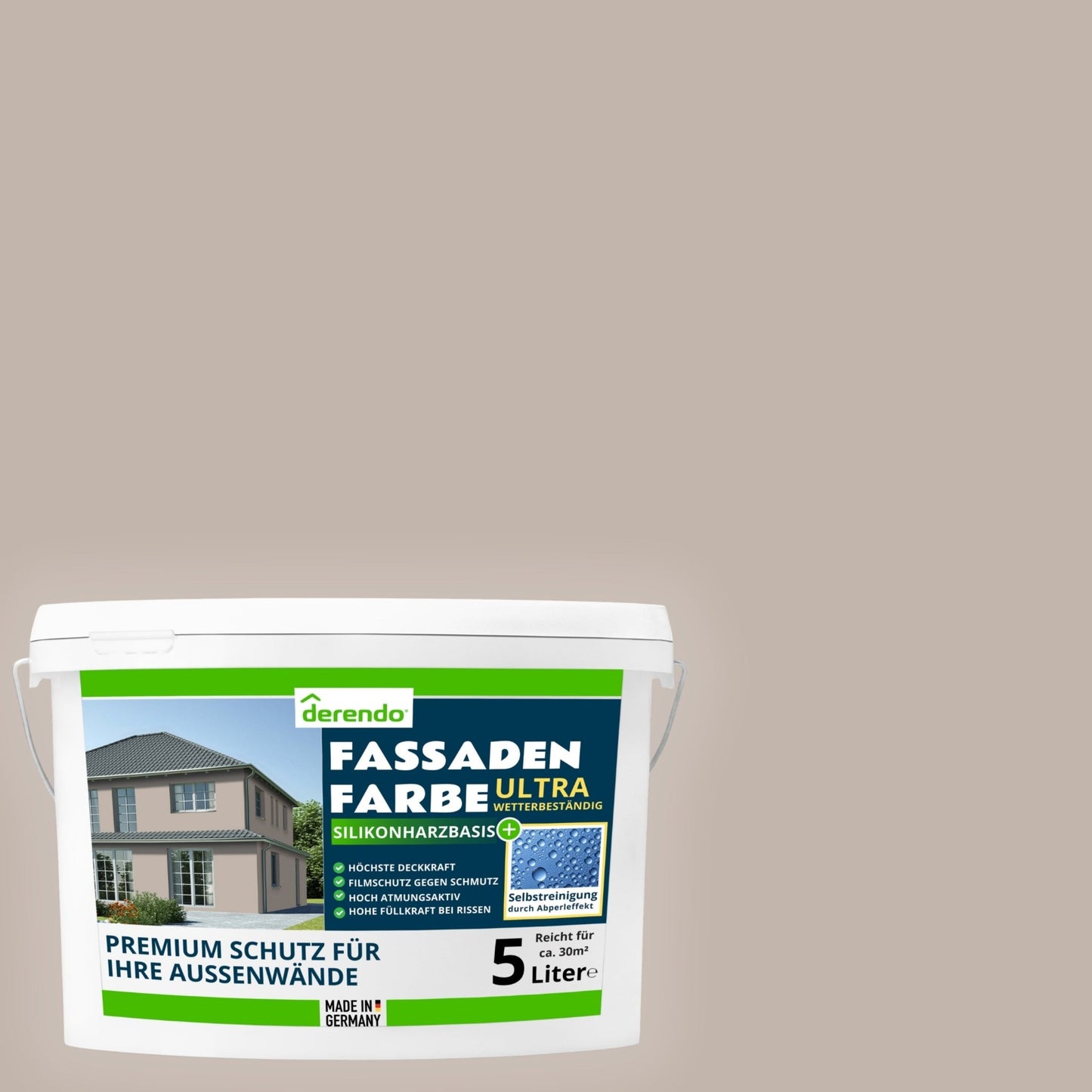 Derendo Fassadenfarbe Cappuccino mit ULTRA Wetterschutz und Abperleffekt - 4251604918055 - Derendo