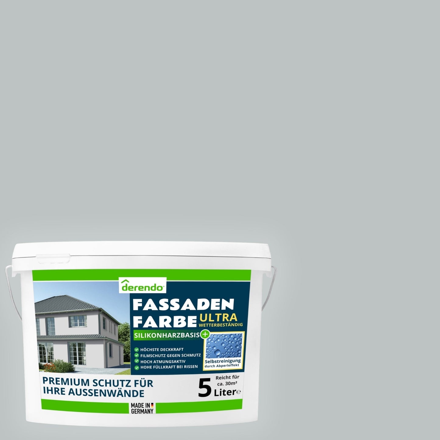 Derendo Fassadenfarbe Elefantengrau mit ULTRA Wetterschutz und Abperleffekt - 4251604920348 - Derendo