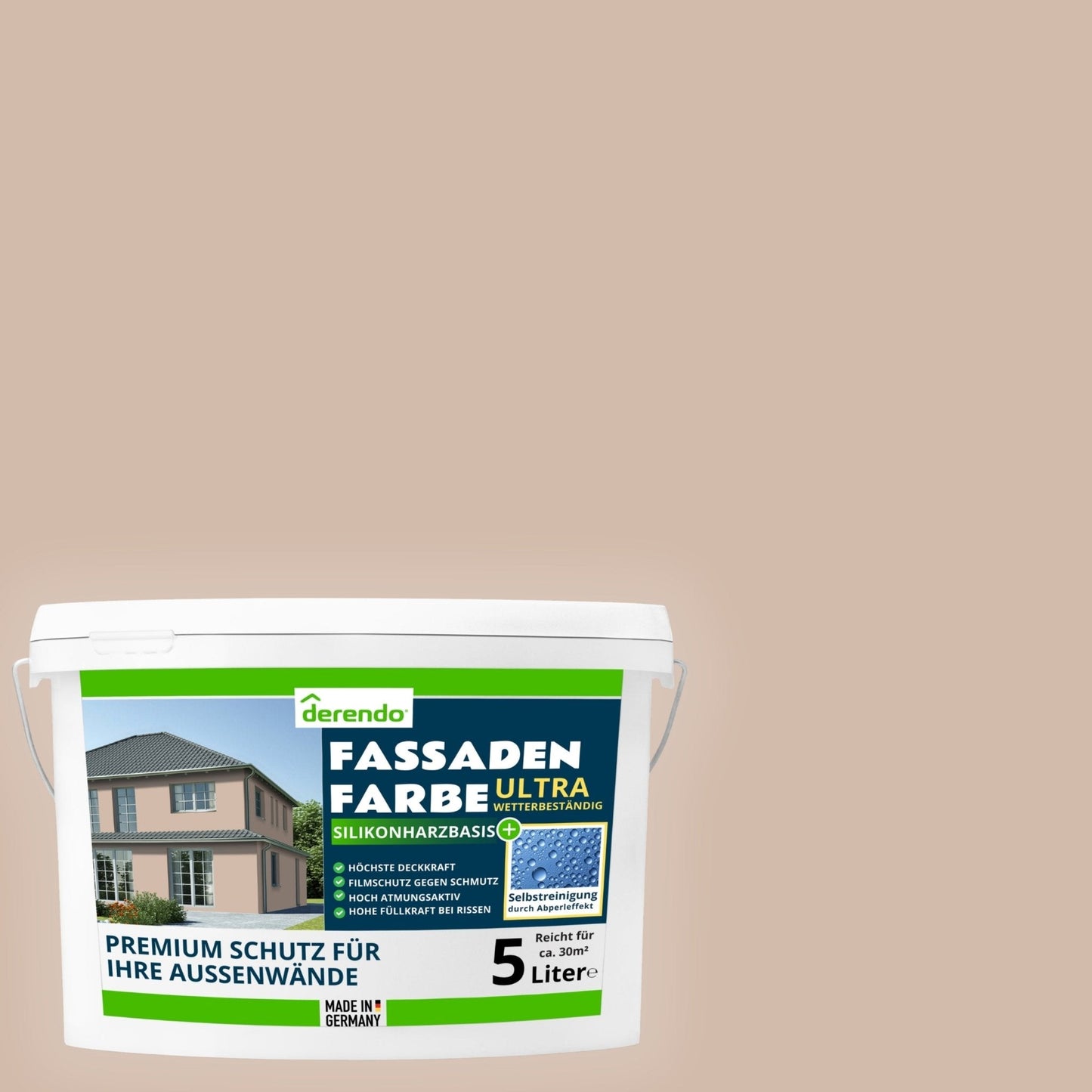 Derendo Fassadenfarbe Haselnuss mit ULTRA Wetterschutz und Abperleffekt - 4251604917997 - Derendo