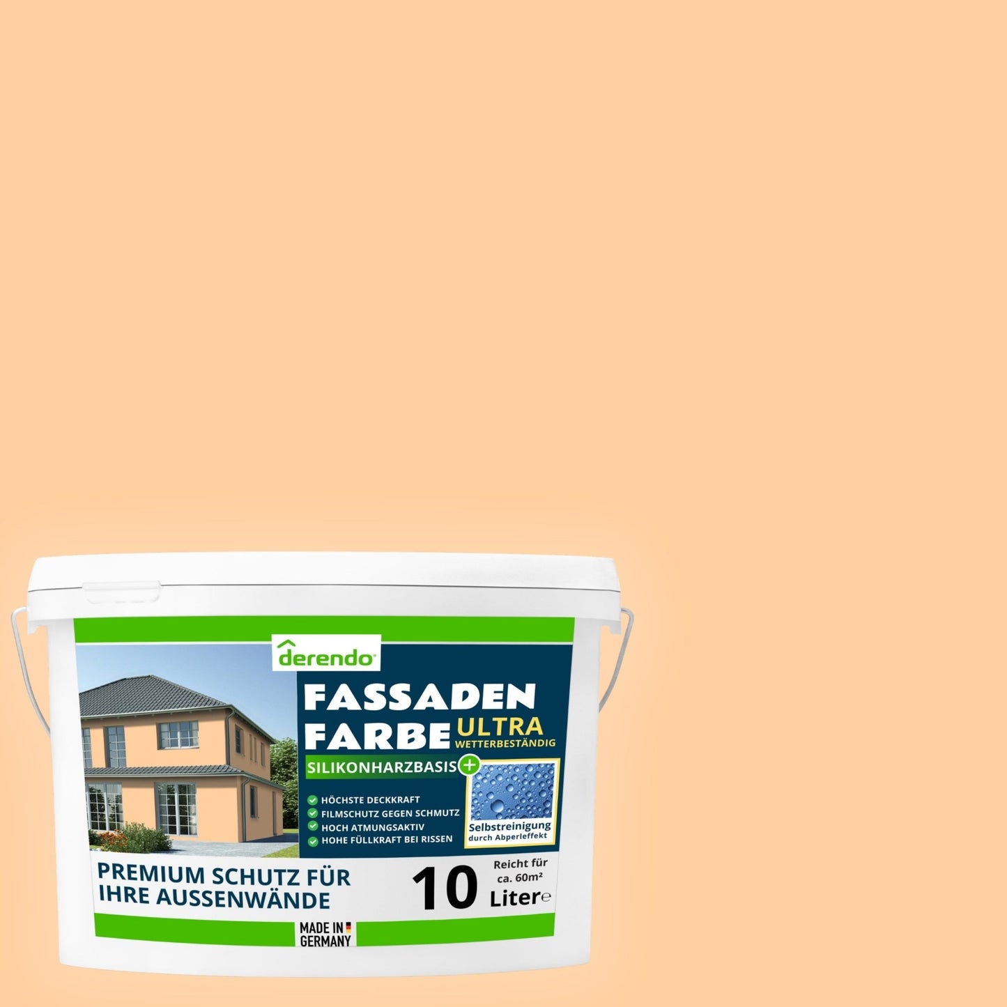 Derendo Fassadenfarbe Hellorange mit ULTRA Wetterschutz und Abperleffekt - 4251604915603 - Derendo