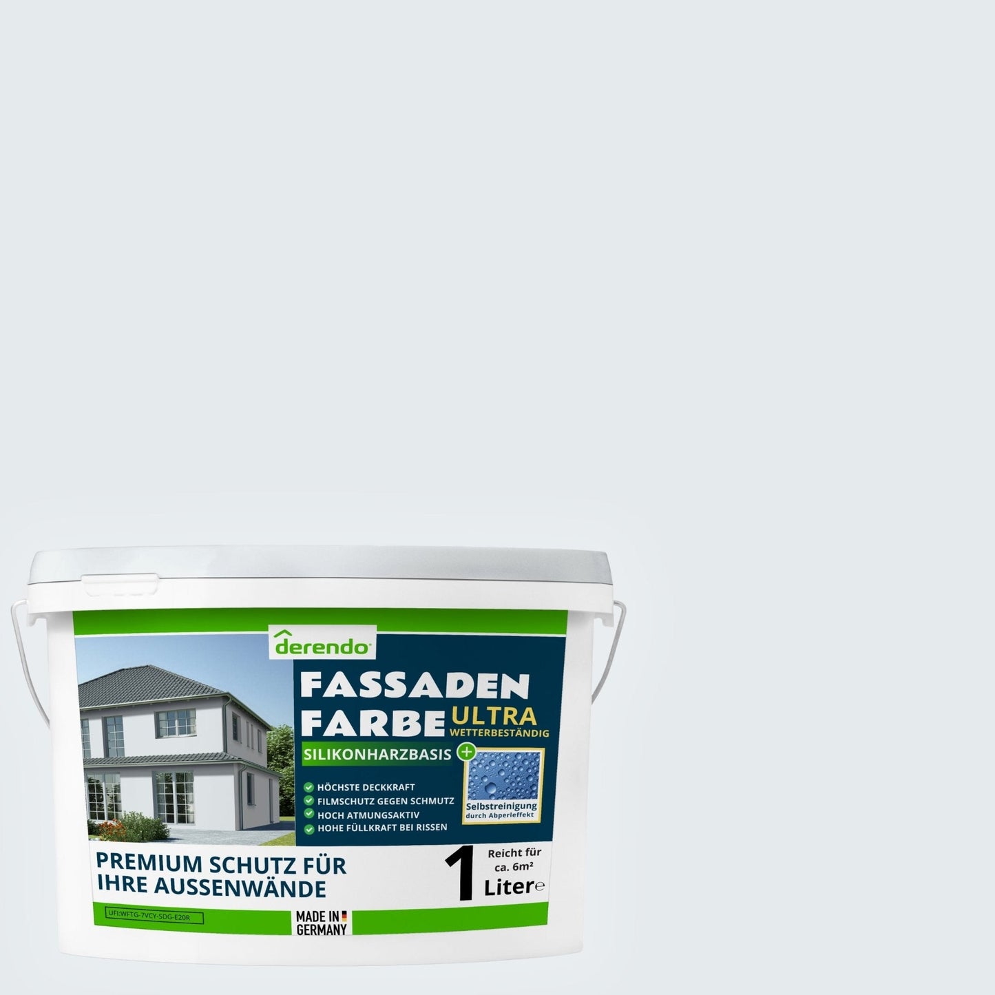 Derendo Fassadenfarbe Lichtgrau mit ULTRA Wetterschutz und Abperleffekt - 4251604929655 - Derendo