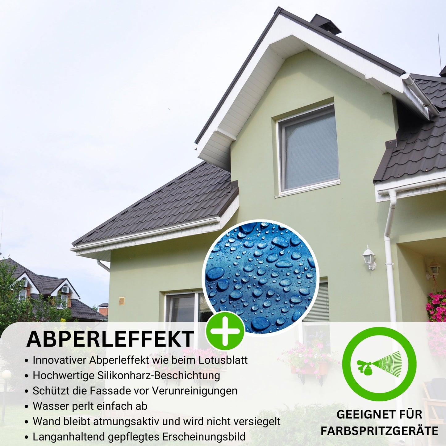 Derendo Fassadenfarbe Salbeigruen mit ULTRA Wetterschutz und Abperleffekt - 4251604915771 - Derendo