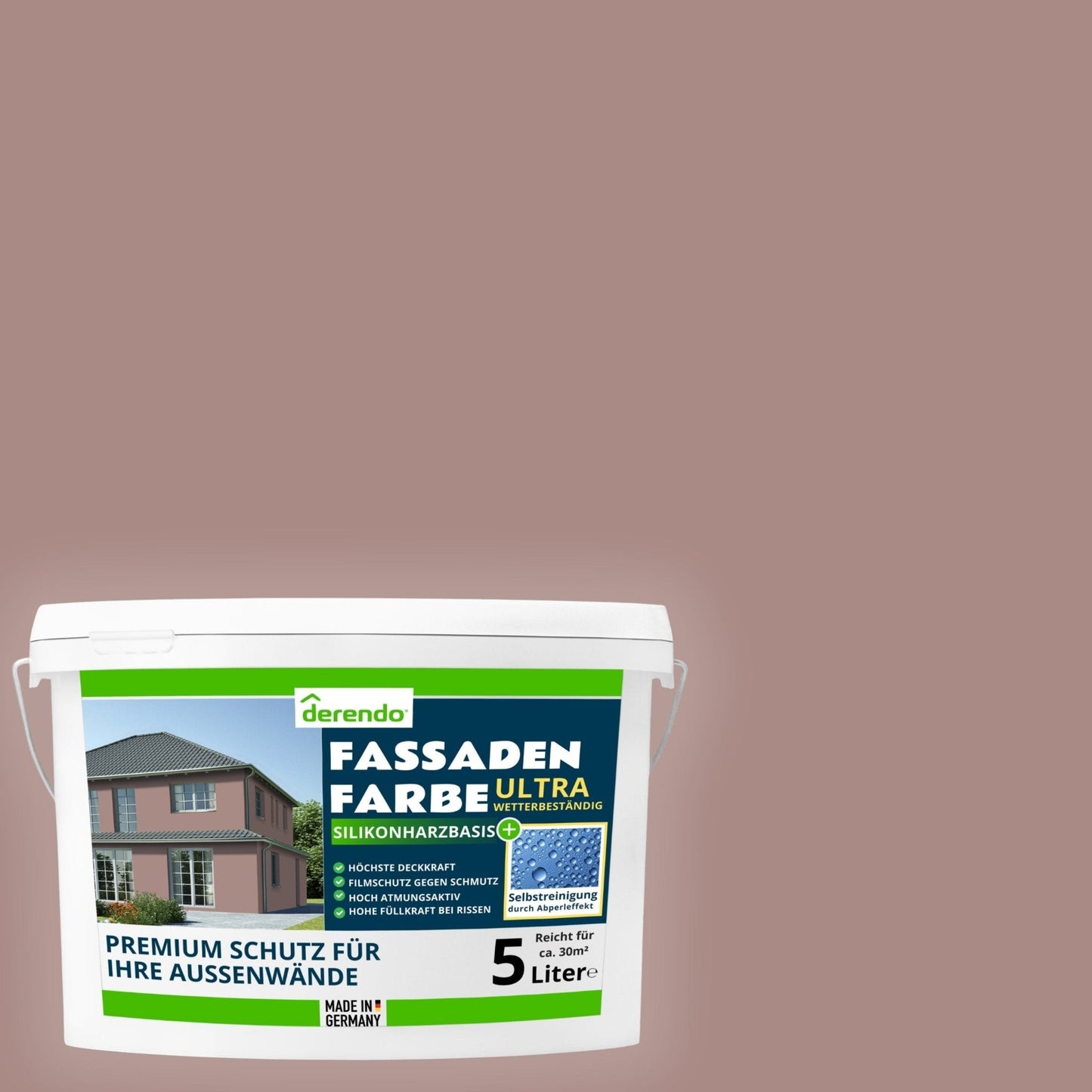 Derendo Fassadenfarbe Schokobraun mit ULTRA Wetterschutz und Abperleffekt - 4251604918178 - Derendo