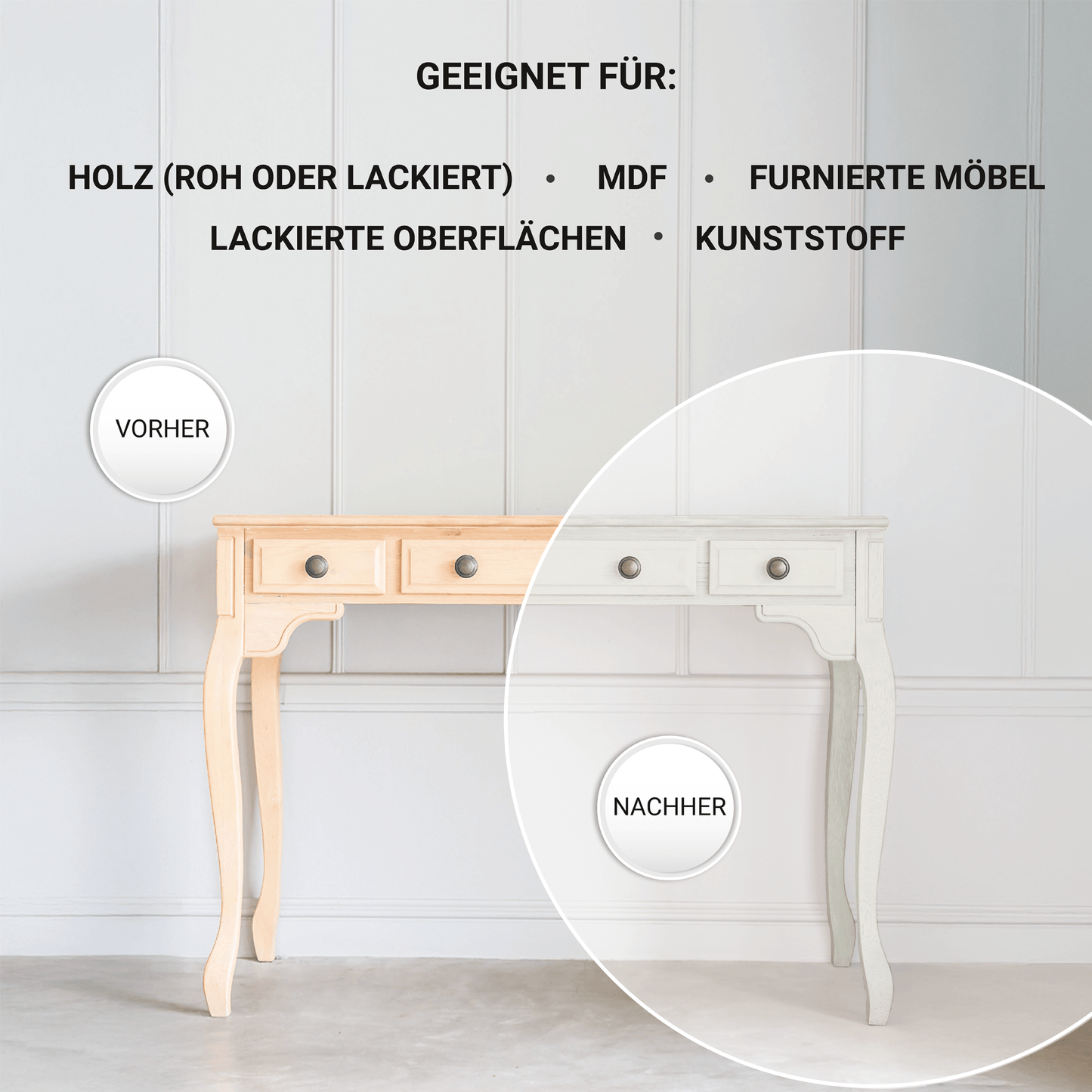 Derendo Möbelfarbe Altweiss 2,5 L – Holzfarbe für Innen – Ohne Schleifen, Hochdeckend & Wasserbasiert – Für Möbel, Türen & Küchen – Umweltfreundlich & Geruchsarm - 4251604929310 - Derendo
