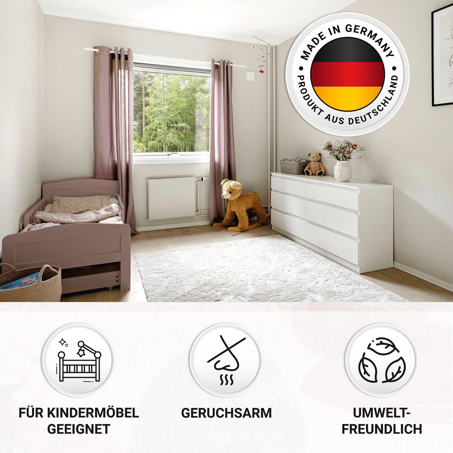 Derendo Möbelfarbe Bordeauxrot 2,5 L – Holzfarbe für Innen – Ohne Schleifen, Hochdeckend & Wasserbasiert – Für Möbel, Türen & Küchen – Umweltfreundlich & Geruchsarm - 4251604929396 - Derendo