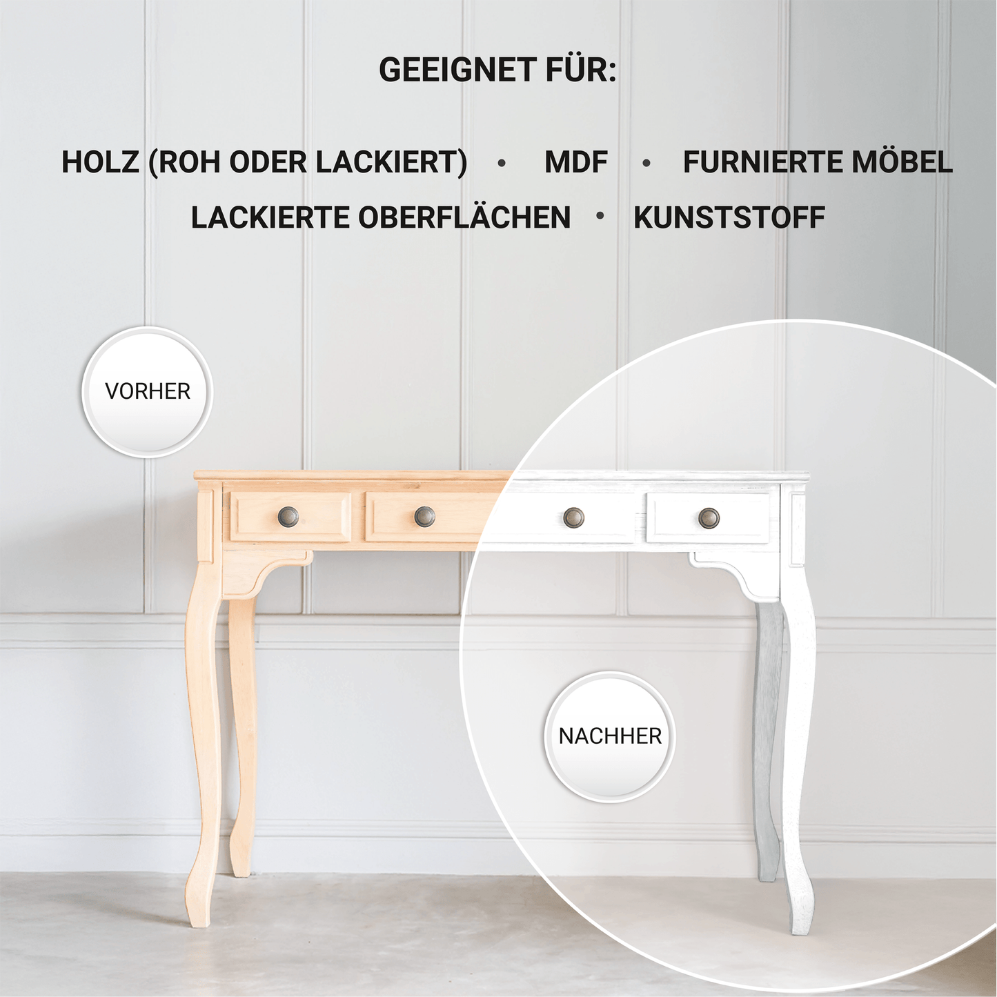 Derendo Möbelfarbe Reinweiss 2,5 L – Holzfarbe für Innen – Ohne Schleifen, Hochdeckend & Wasserbasiert – Für Möbel, Türen & Küchen – Umweltfreundlich & Geruchsarm - 4251604929662 - Derendo