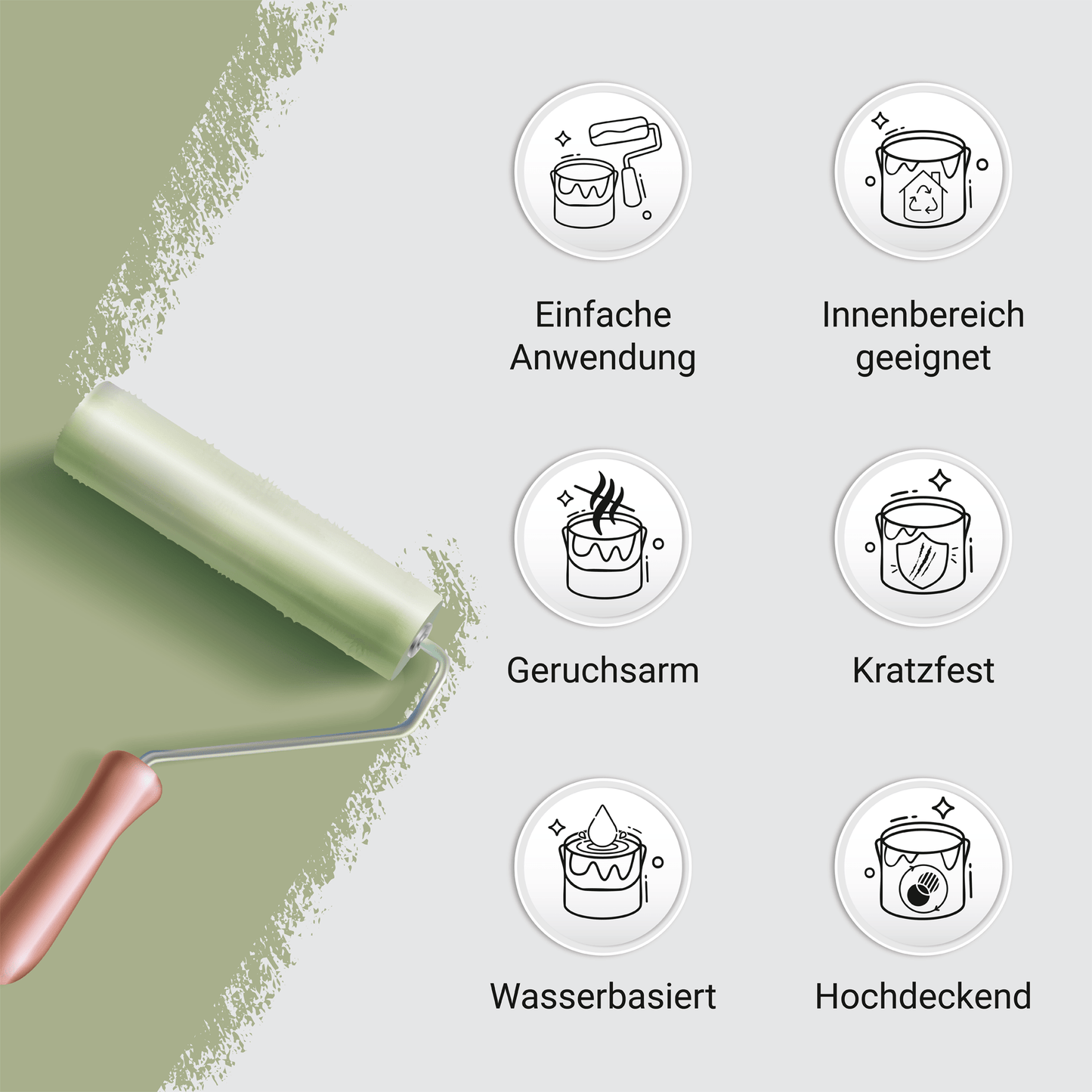Derendo Möbelfarbe Salbeigrün 2,5 L – Holzfarbe für Innen – Ohne Schleifen, Hochdeckend & Wasserbasiert – Für Möbel, Türen & Küchen – Umweltfreundlich & Geruchsarm - 4251604929327 - Derendo