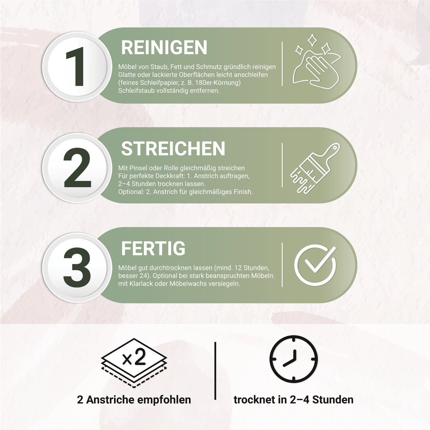 Derendo Möbelfarbe Salbeigrün 2,5 L – Holzfarbe für Innen – Ohne Schleifen, Hochdeckend & Wasserbasiert – Für Möbel, Türen & Küchen – Umweltfreundlich & Geruchsarm - 4251604929327 - Derendo