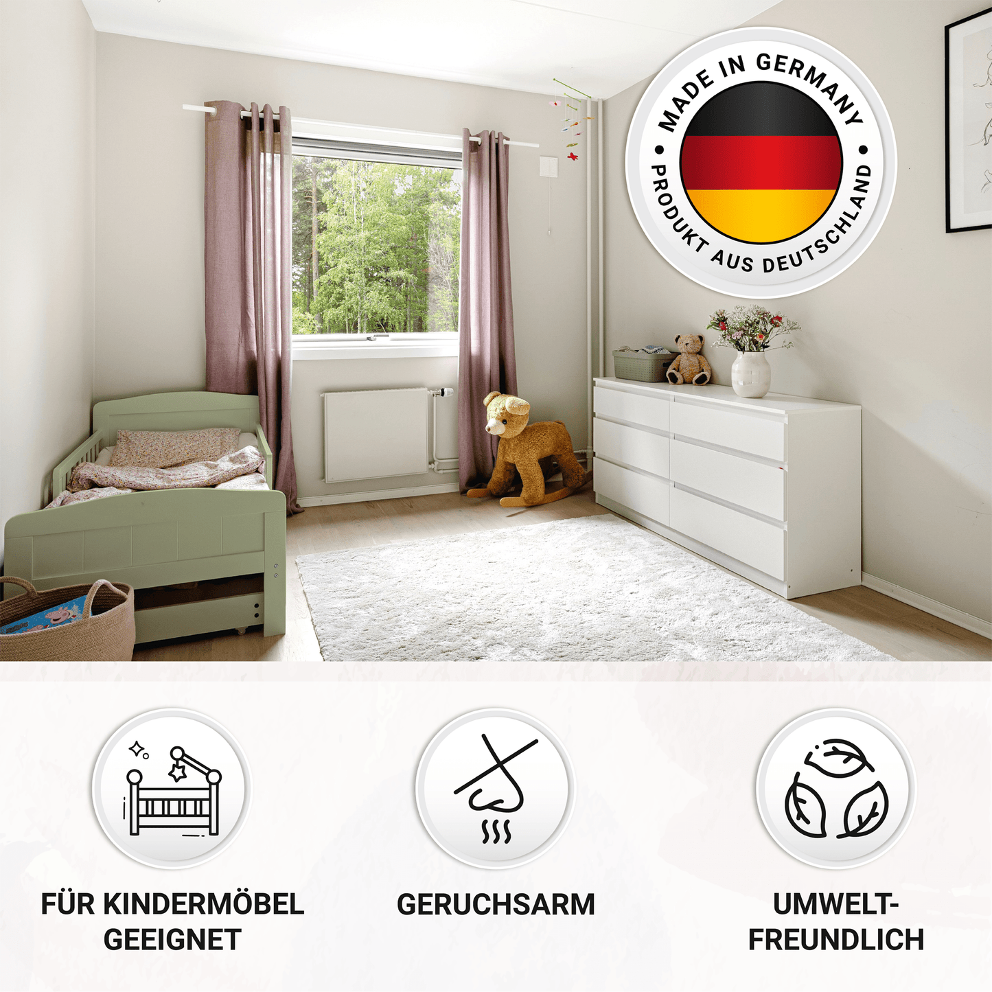 Derendo Möbelfarbe Salbeigrün 2,5 L – Holzfarbe für Innen – Ohne Schleifen, Hochdeckend & Wasserbasiert – Für Möbel, Türen & Küchen – Umweltfreundlich & Geruchsarm - 4251604929327 - Derendo