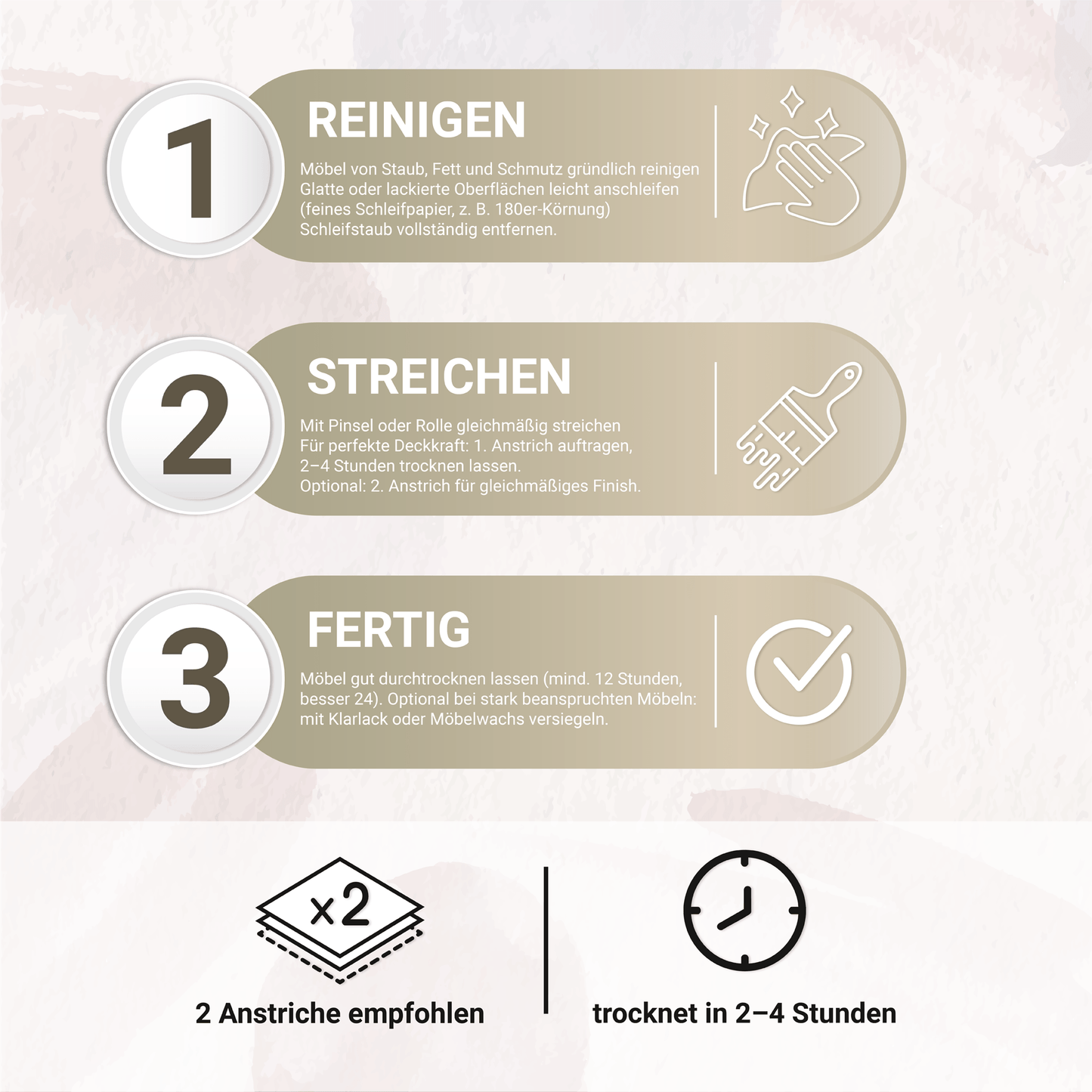 Derendo Möbelfarbe Sandbeige 2,5 L – Holzfarbe für Innen – Ohne Schleifen, Hochdeckend & Wasserbasiert – Für Möbel, Türen & Küchen – Umweltfreundlich & Geruchsarm - 4251604929303 - Derendo