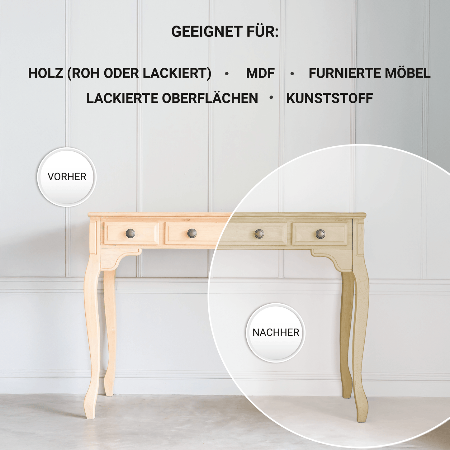 Derendo Möbelfarbe Sandbeige 2,5 L – Holzfarbe für Innen – Ohne Schleifen, Hochdeckend & Wasserbasiert – Für Möbel, Türen & Küchen – Umweltfreundlich & Geruchsarm - 4251604929303 - Derendo