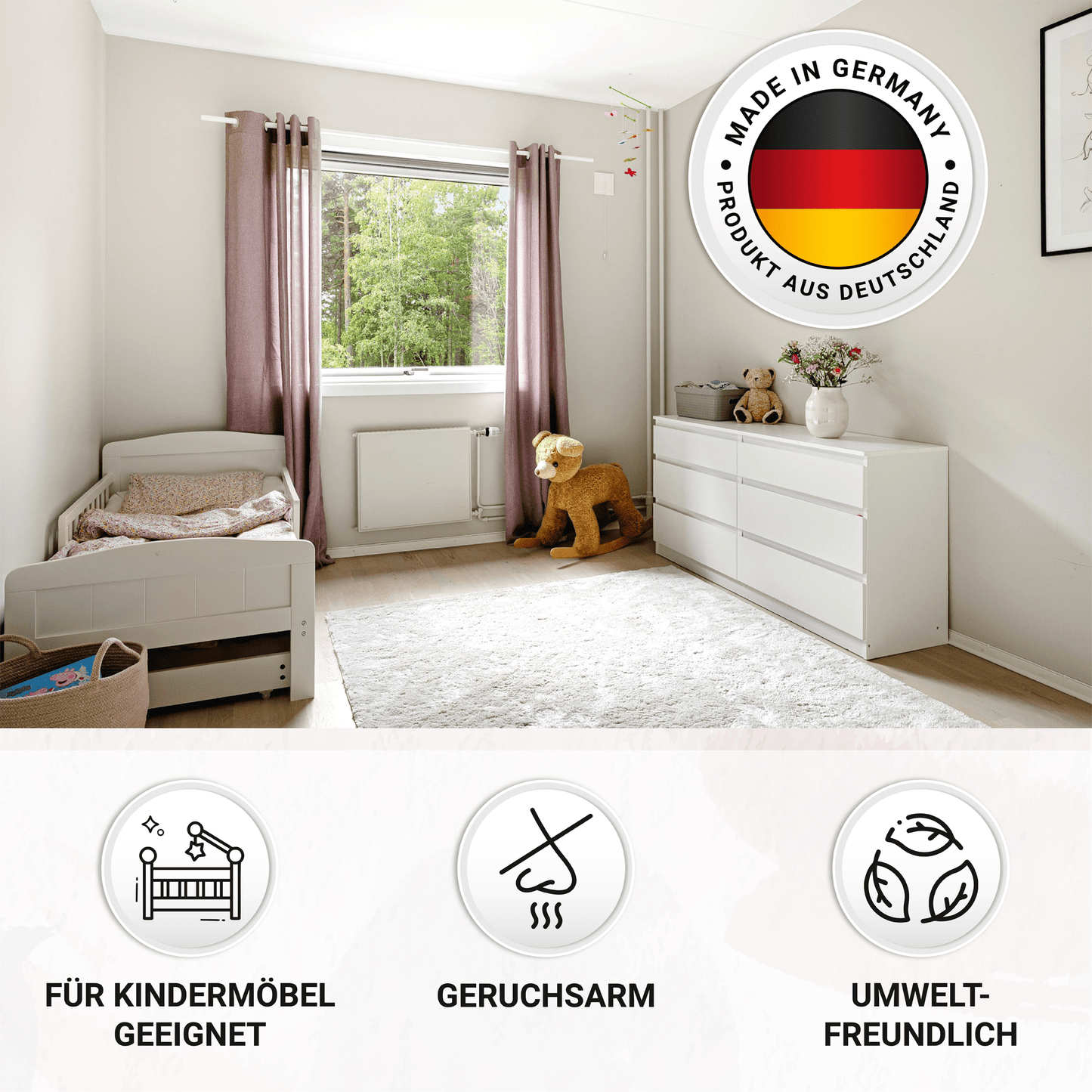 Derendo Möbelfarbe Sanftes Rosé 2,5 L – Holzfarbe für Innen – Ohne Schleifen, Hochdeckend & Wasserbasiert – Für Möbel, Türen & Küchen – Umweltfreundlich & Geruchsarm - 4251604929389 - Derendo