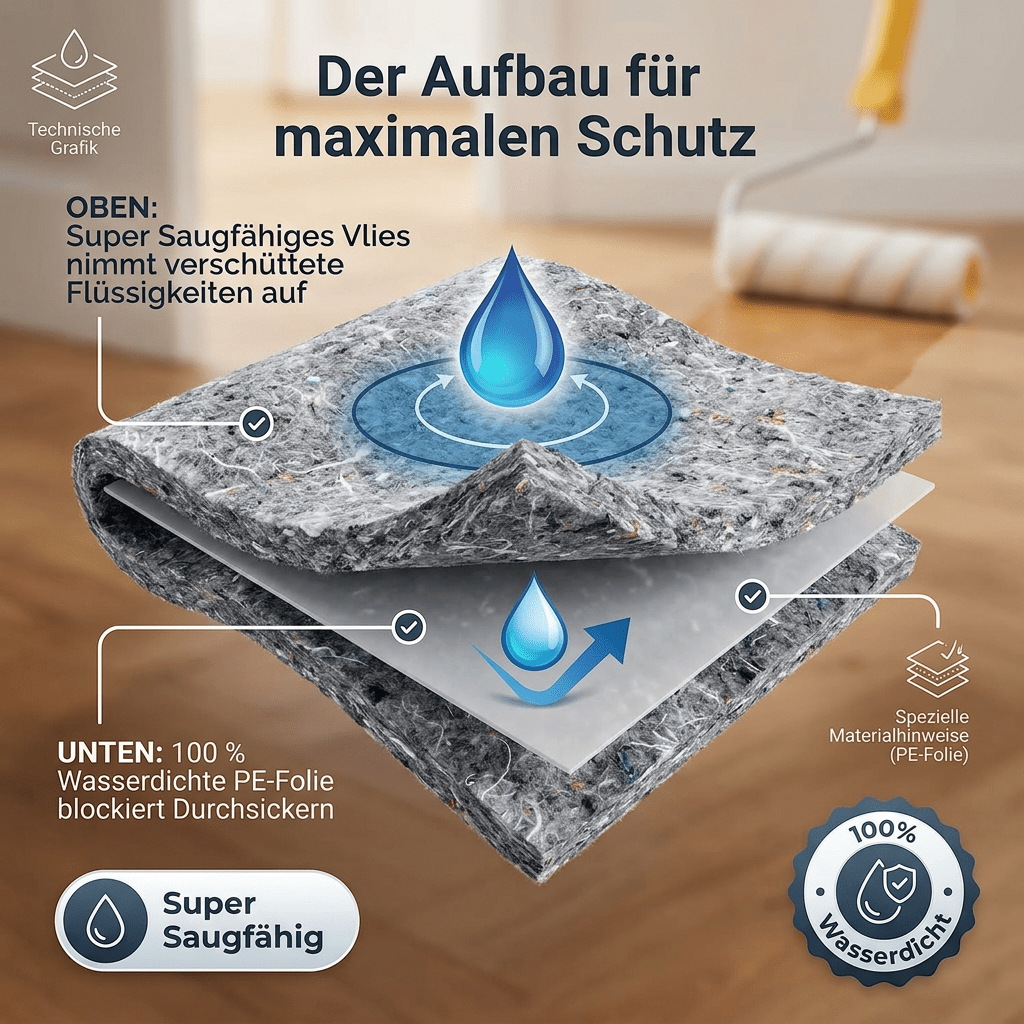 Derendo® Saugvlies 180 g/m² – Abdeckvlies mit Folienunterseite, 3 m² (1 m x 3 m), Innen & Außen in – Produktbild von Derendo