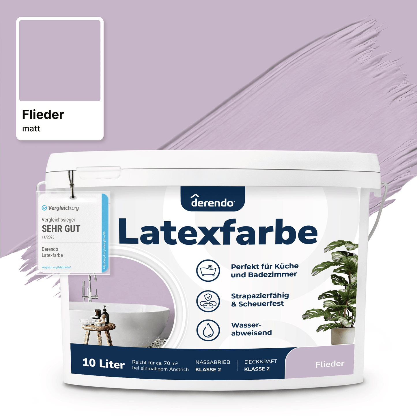 Derendo Wandfarbe Latexfarbe Flieder Matt abwaschbar in 10 Liter – Produktbild von Derendo