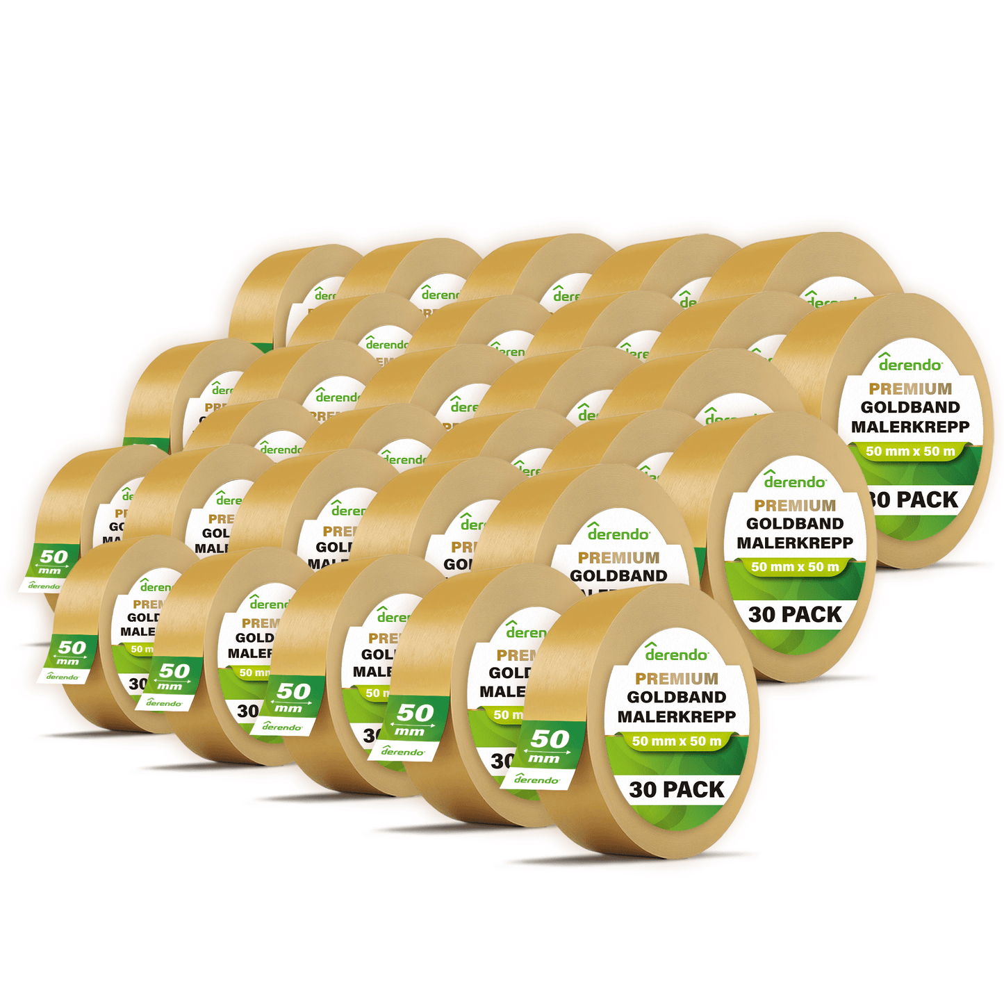 Derendo® Washi Tape Malerkrepp Premium – Goldband für scharfe Farbkanten in 50mm x 50m – Produktbild von Derendo
