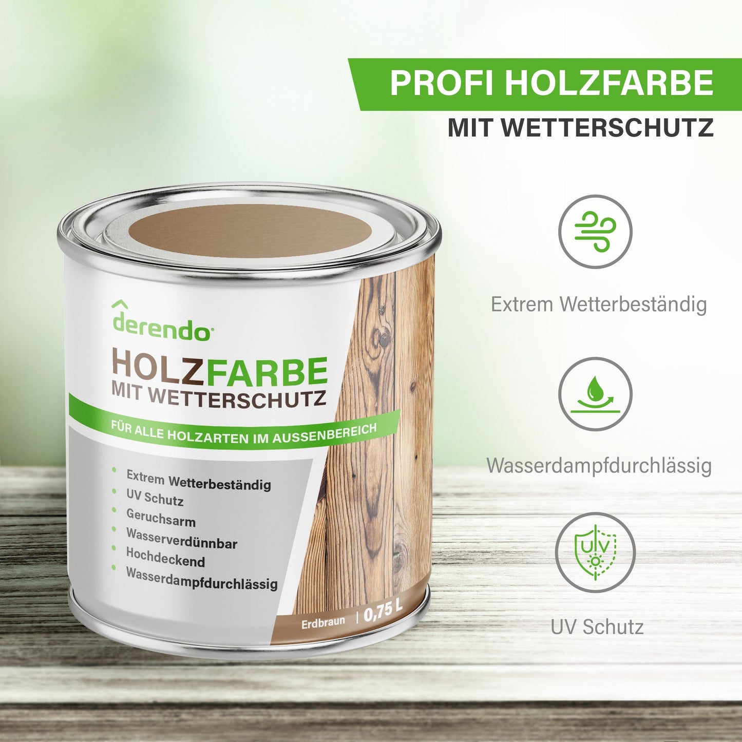 Derendo Wetterschutz Holzfarbe Braun Erdbraun - 4251604929556 - Derendo
