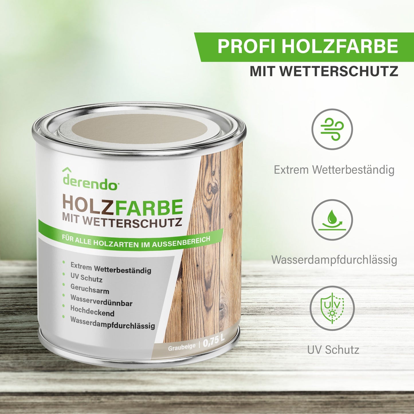 Derendo Wetterschutz Holzfarbe Grau Graubeige - 4251604929419 - Derendo