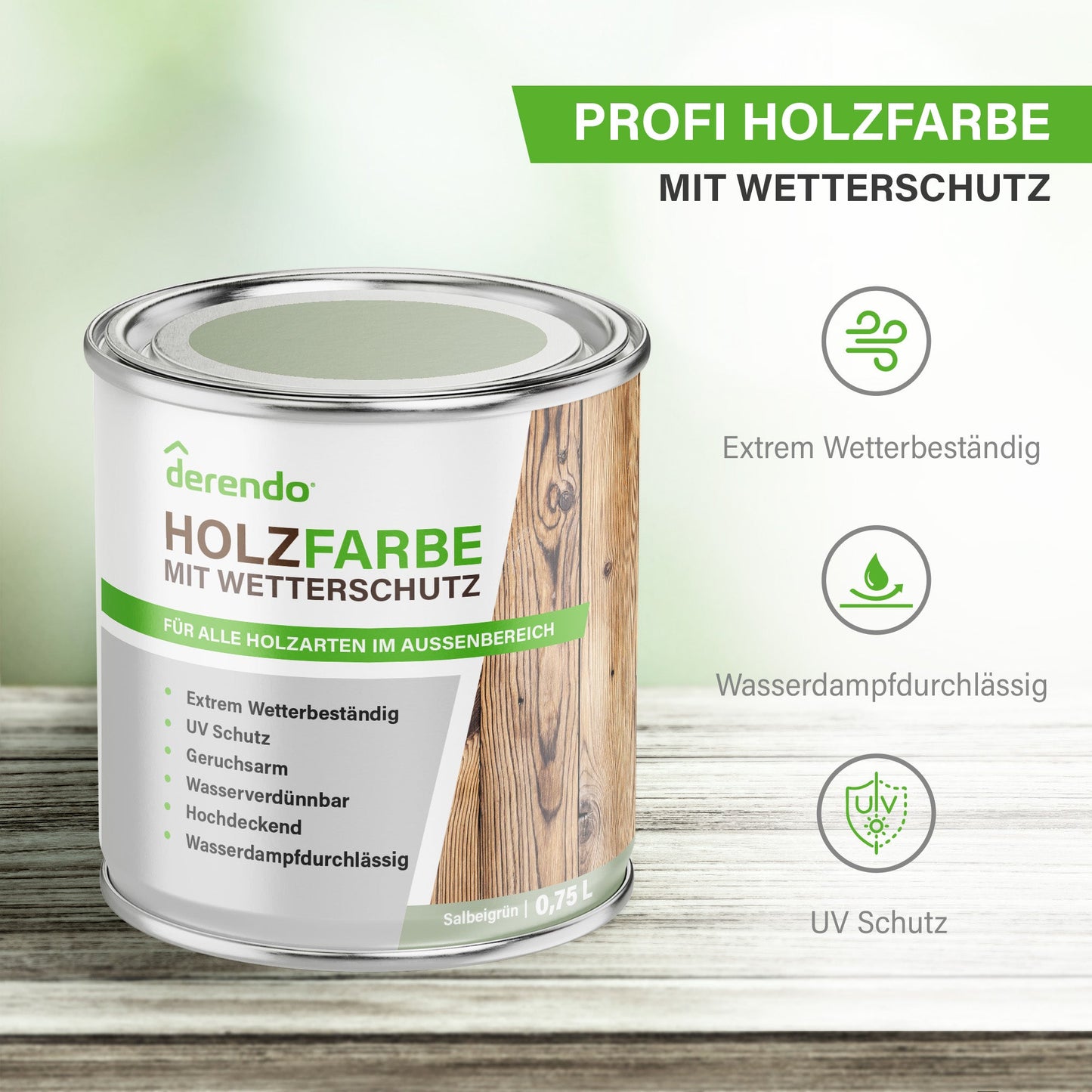 Derendo Wetterschutz Holzfarbe Grün Salbeigrün - 4251604929464 - Derendo