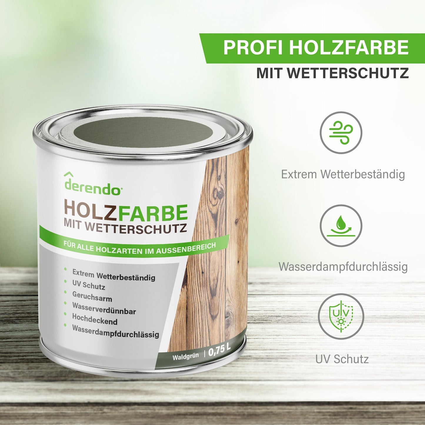 Derendo Wetterschutz Holzfarbe Grün Waldgrün - 4251604929433 - Derendo