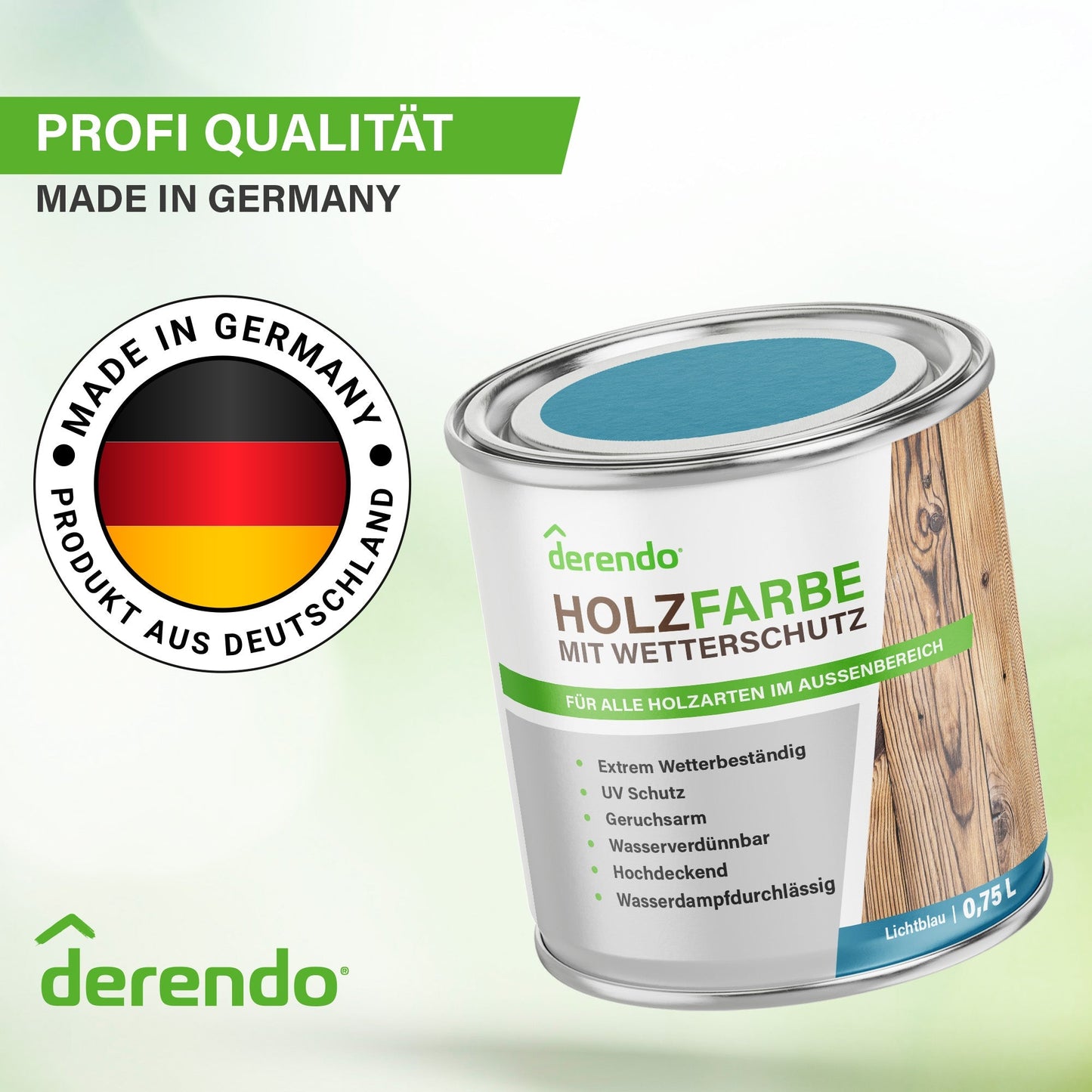 Derendo Wetterschutz Holzfarbe Lichtblau RAL 5012 - 4251604913296 - Derendo