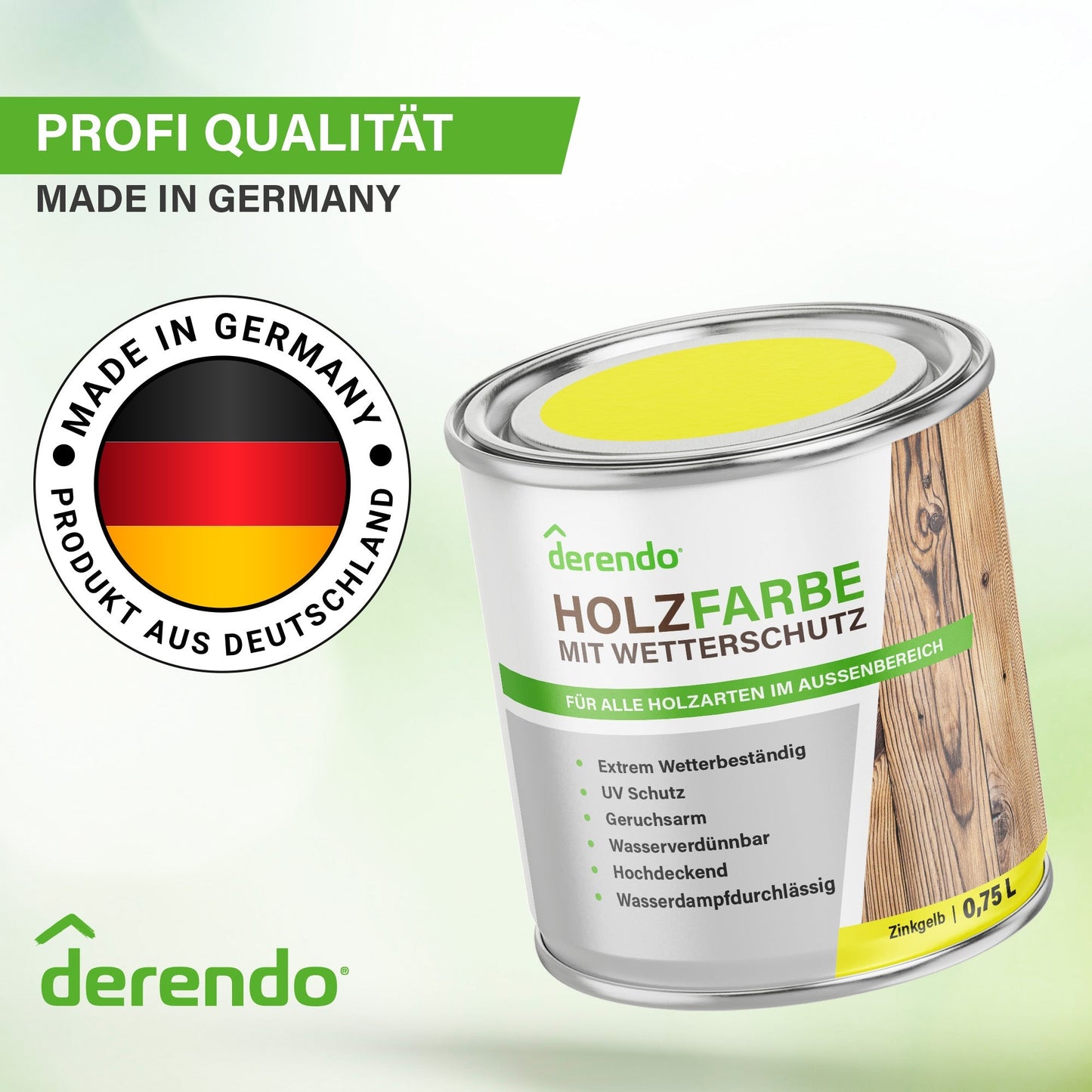 Derendo Wetterschutz Holzfarbe zinkgelb RAL 1018 - 4251604917515 - Derendo
