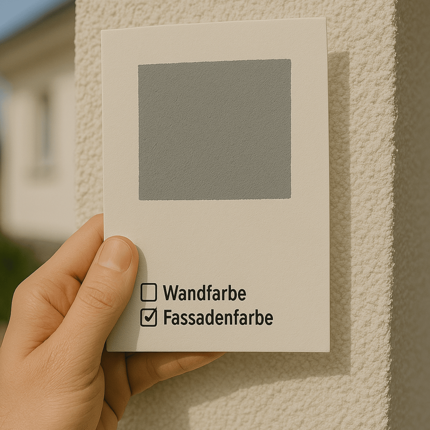 Farbmusterkarte A6 – mit echter Wand - oder Fassadenfarbe handgestrichen auf Leinenstrukturkarton - FK - FAF - Aprikose - Derendo