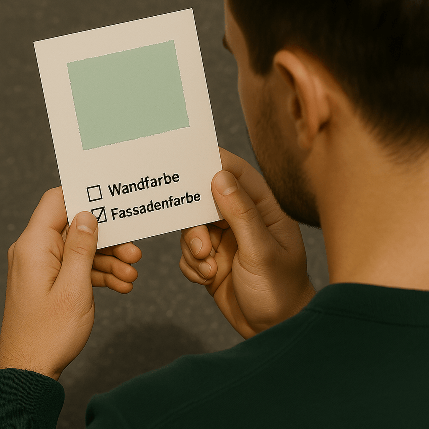 Farbmusterkarte A6 – mit echter Wand - oder Fassadenfarbe handgestrichen auf Leinenstrukturkarton - FK - FAF - Aprikose - Derendo