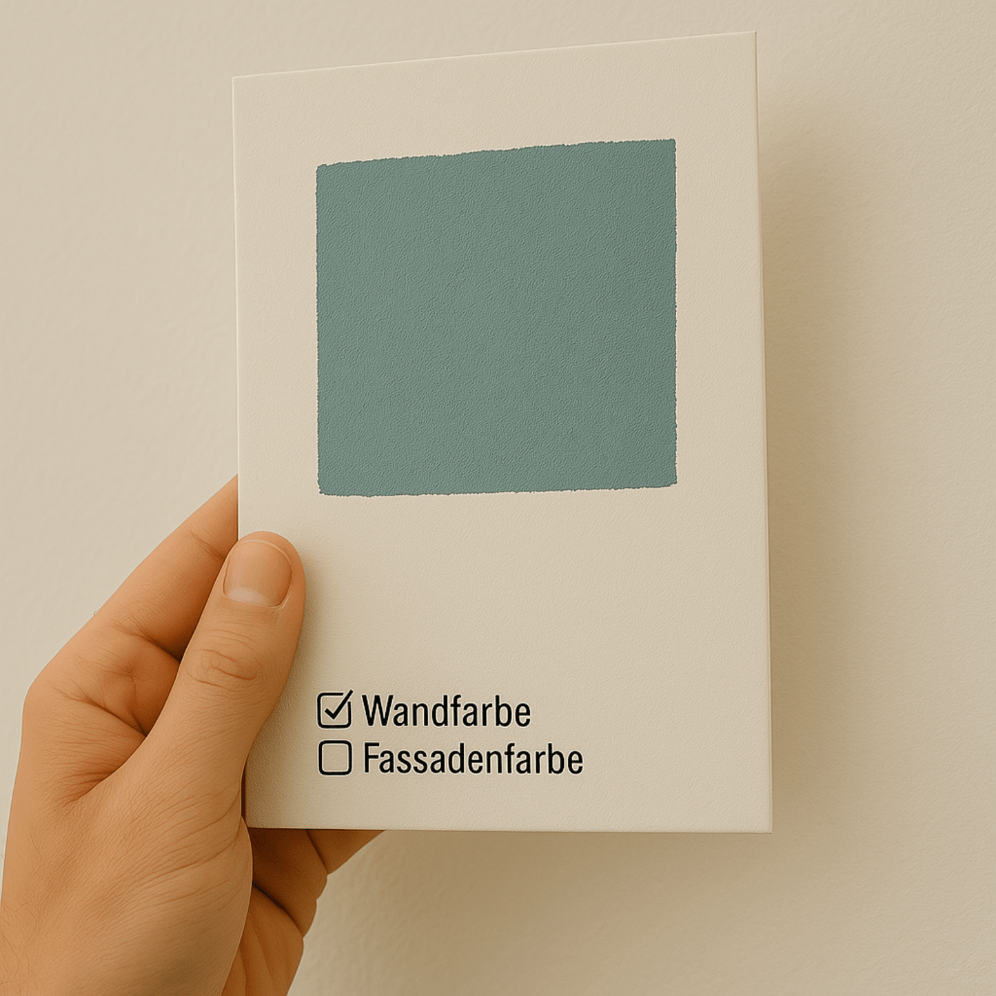 Farbmusterkarte A6 – mit echter Wand - oder Fassadenfarbe handgestrichen auf Leinenstrukturkarton - FK - FAF - Aprikose - Derendo