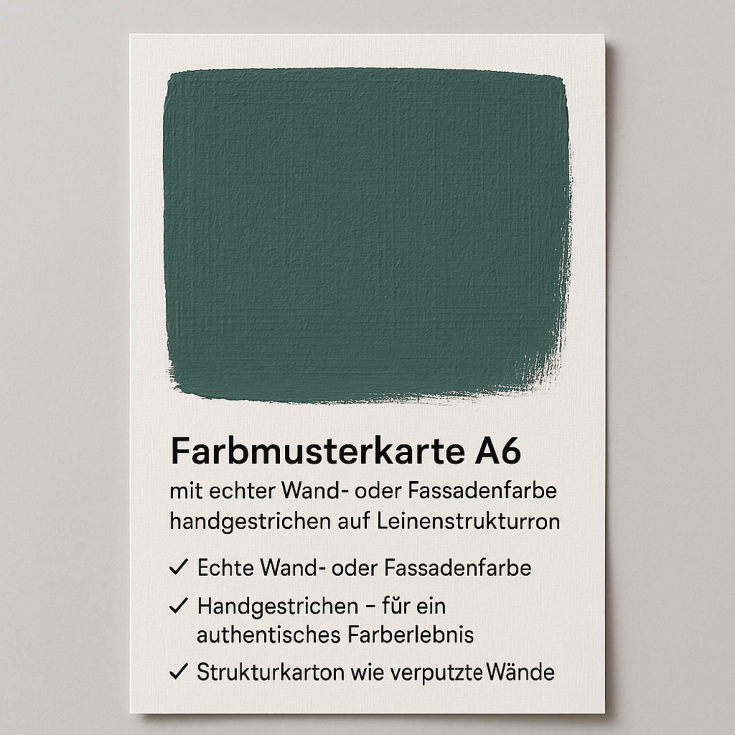 Farbmusterkarte A6 – mit echter Wand - oder Fassadenfarbe handgestrichen auf Leinenstrukturkarton - FK - FAF - Aprikose - Derendo