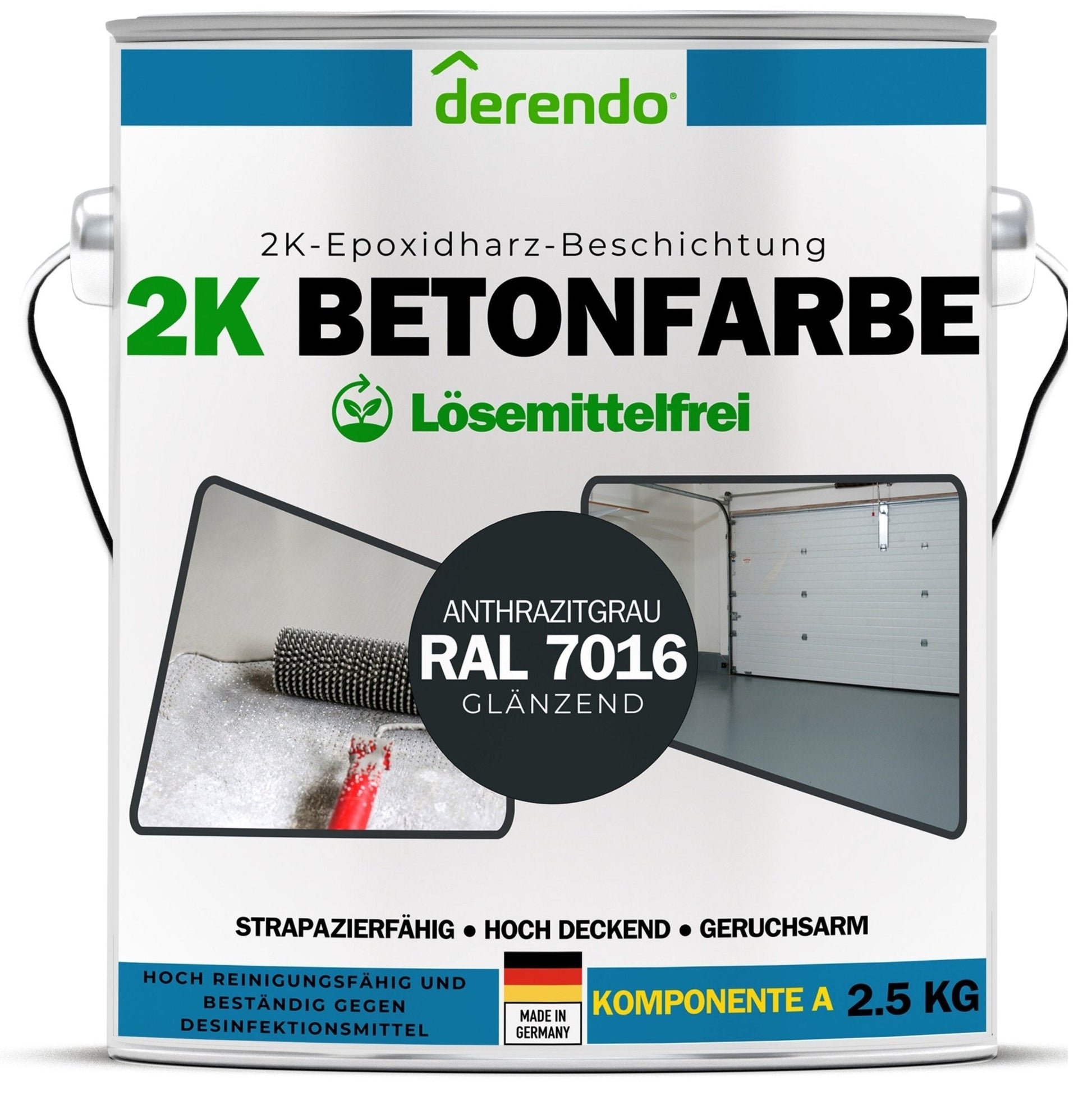 2K Betonfarbe Lack grau - RAL7016 in 2.5kg – Produktbild von Derendo