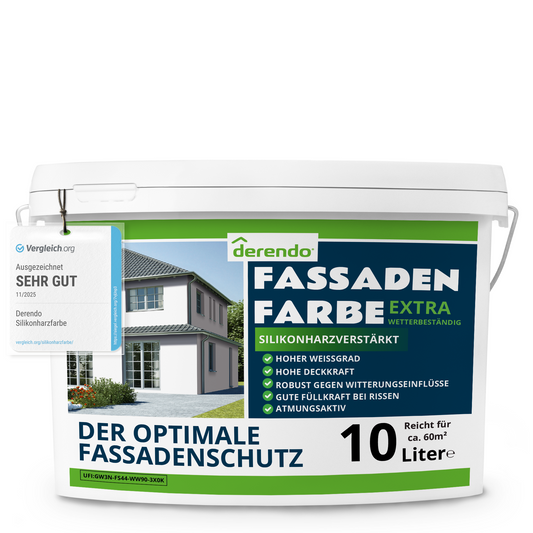 Derendo silikonharzverstärkte Fassadenfarbe weiß mit EXTRA Wetterschutz
