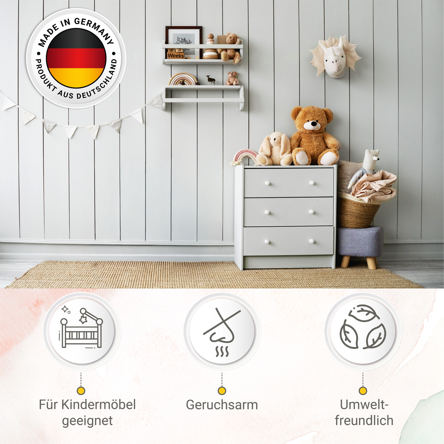 Derendo® Möbelfarbe Altweiß 750ml – Möbelfarbe ohne Schleifen + Lackier-Roller-Set