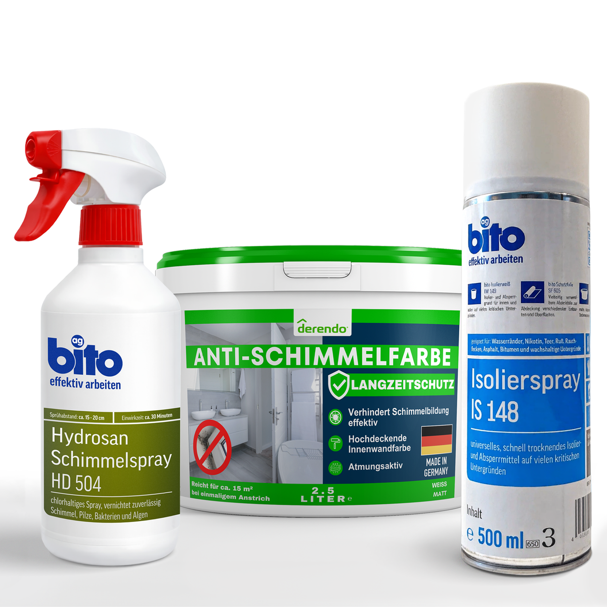 Schimmel-Set mit Anti-Schimmelfarbe, Schimmelentferner & Isolierspray