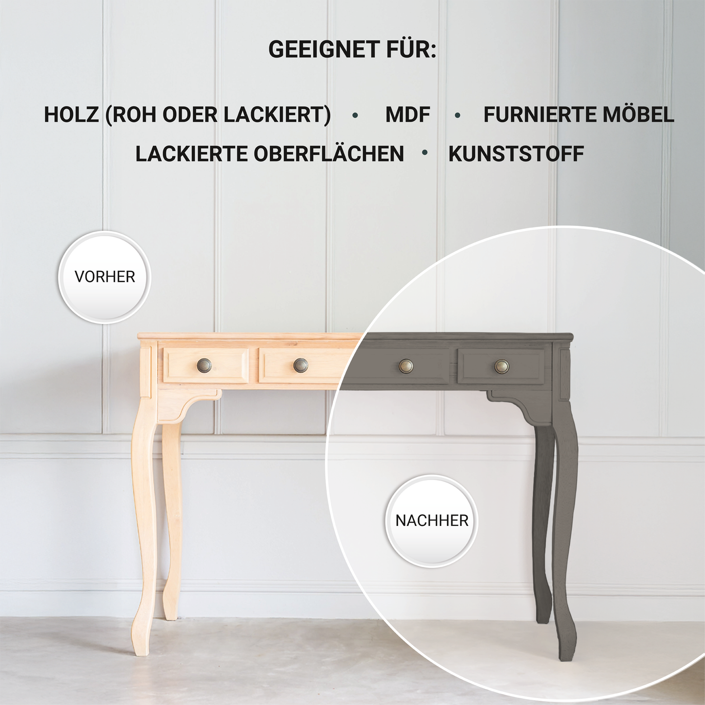 Derendo Möbelfarbe Braungrau 2,5 L – Holzfarbe für Innen – Ohne Schleifen, Hochdeckend & Wasserbasiert – Für Möbel, Türen & Küchen – Umweltfreundlich & Geruchsarm