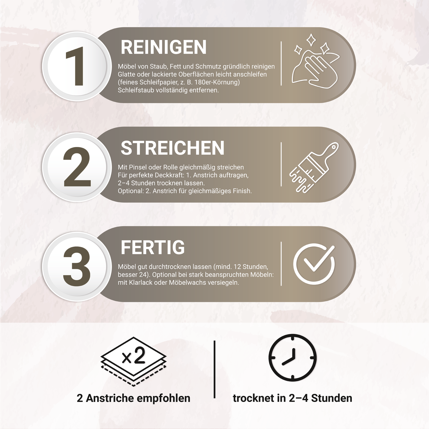 Derendo Möbelfarbe Braungrau 2,5 L – Holzfarbe für Innen – Ohne Schleifen, Hochdeckend & Wasserbasiert – Für Möbel, Türen & Küchen – Umweltfreundlich & Geruchsarm