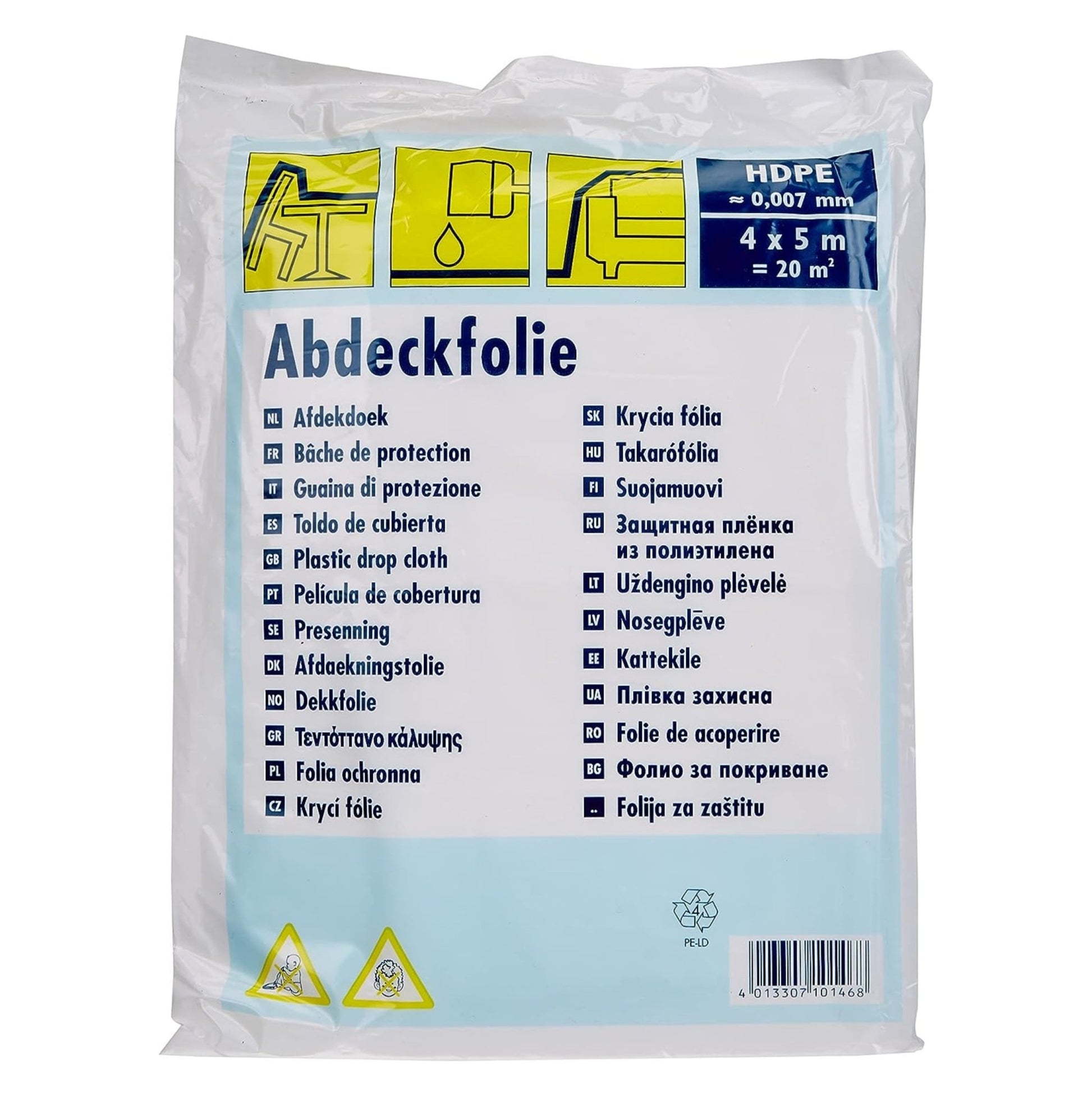 Abdeckfolie Abdeckplane 20m² - 4x5m transparent 7µ - 4251604915962 - Derendo