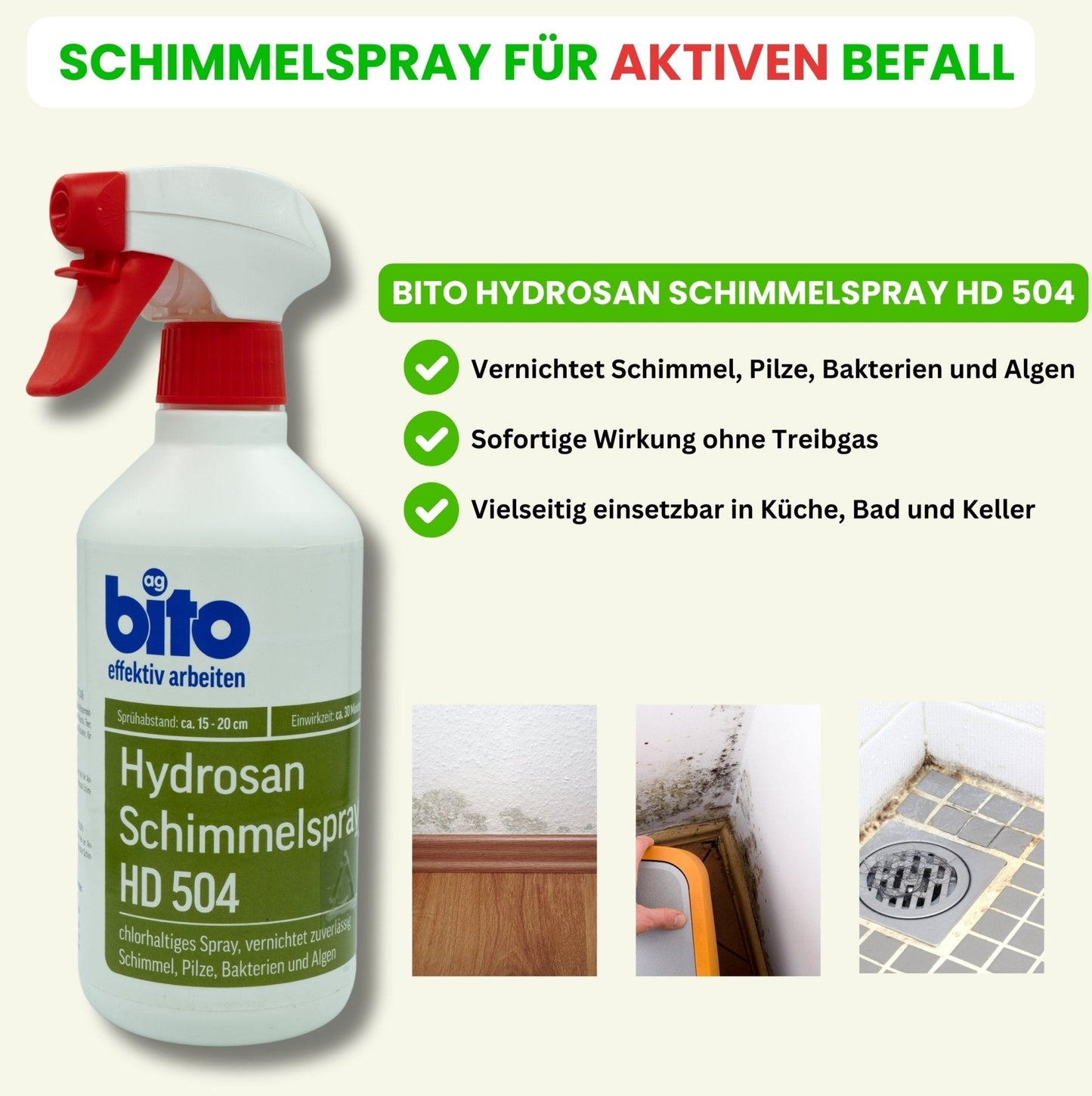 Bito Hydrosan® Profi Schimmelspray – Effektiver Schimmelentferner mit Chlor in – Produktbild von Derendo