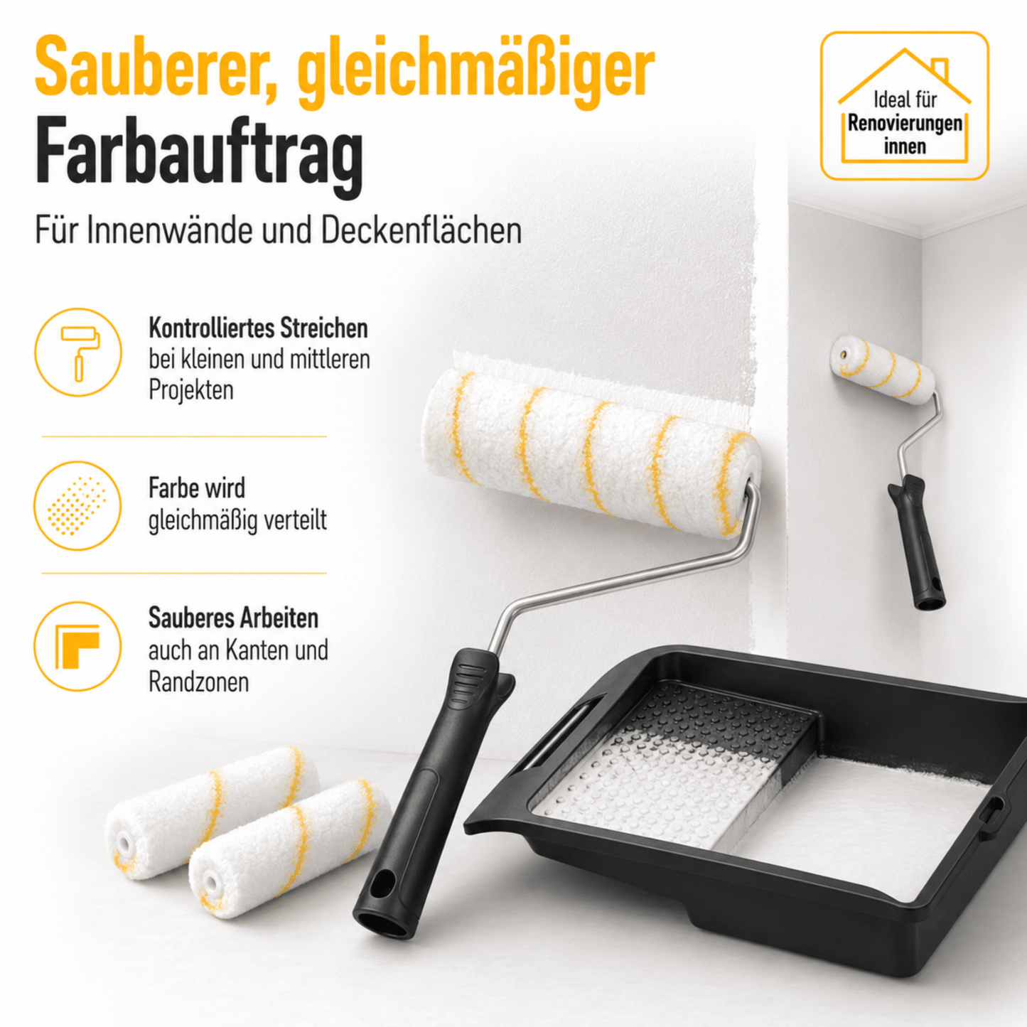 Derendo® 8-teiliges Renovierungs-Set – Farbwalzen-Set für Wand- & Deckenanstriche in – Produktbild von Derendo