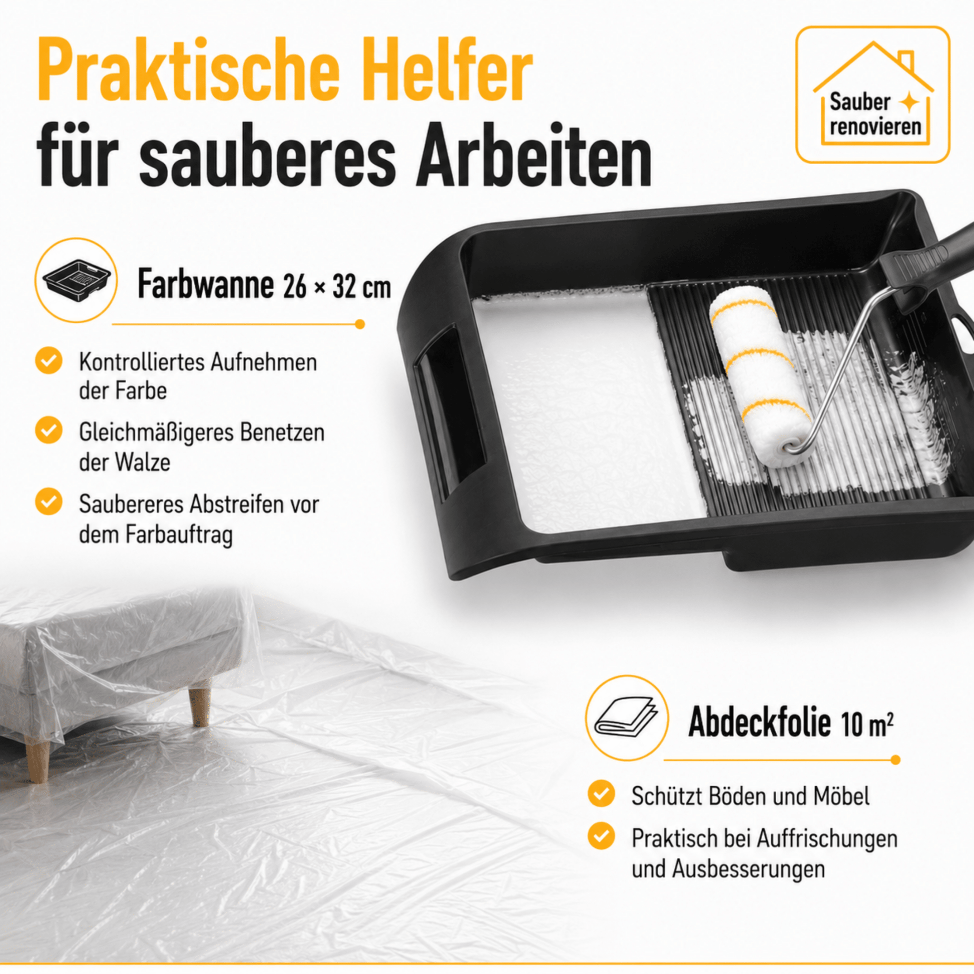 Derendo® 8-teiliges Renovierungs-Set – Farbwalzen-Set für Wand- & Deckenanstriche in – Produktbild von Derendo