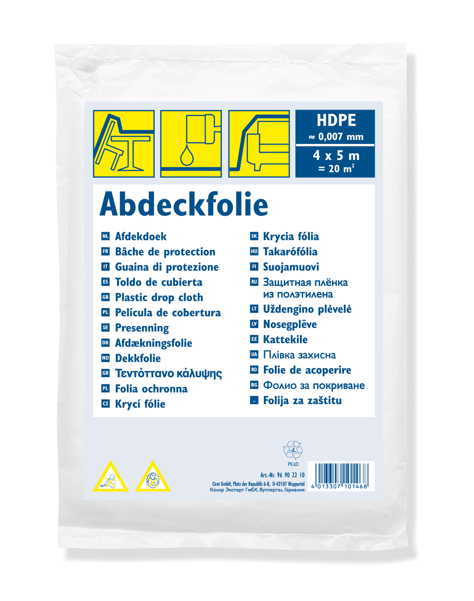 Derendo® Abdeckfolie 7 µ – HDPE Abdeckplane 4 × 5 m, 20 m², transparent in – Produktbild von Derendo