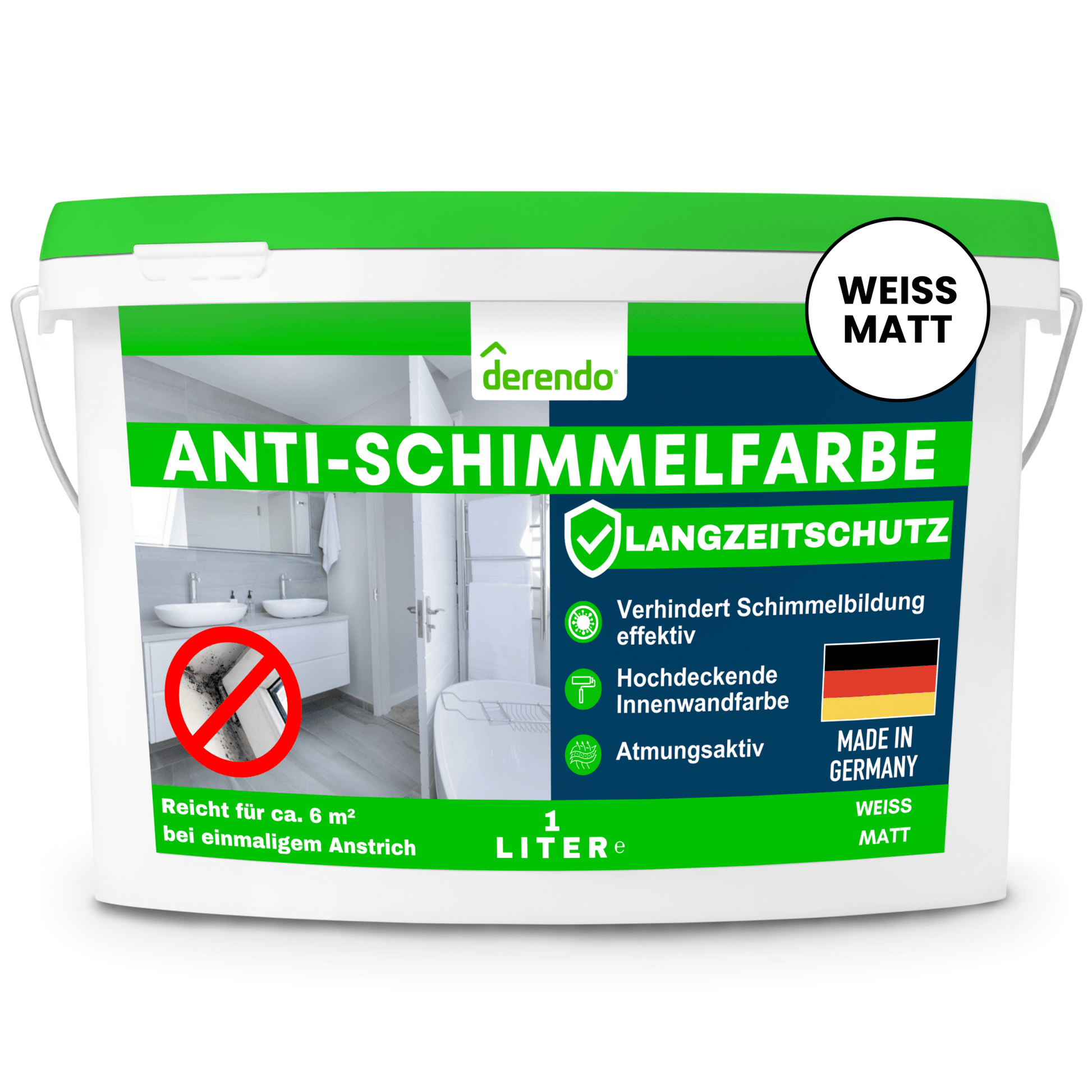 Derendo Anti Schimmelfarbe - Wandfarbe gegen Schimmel Langzeitschutz in 1 Liter – Produktbild von Derendo