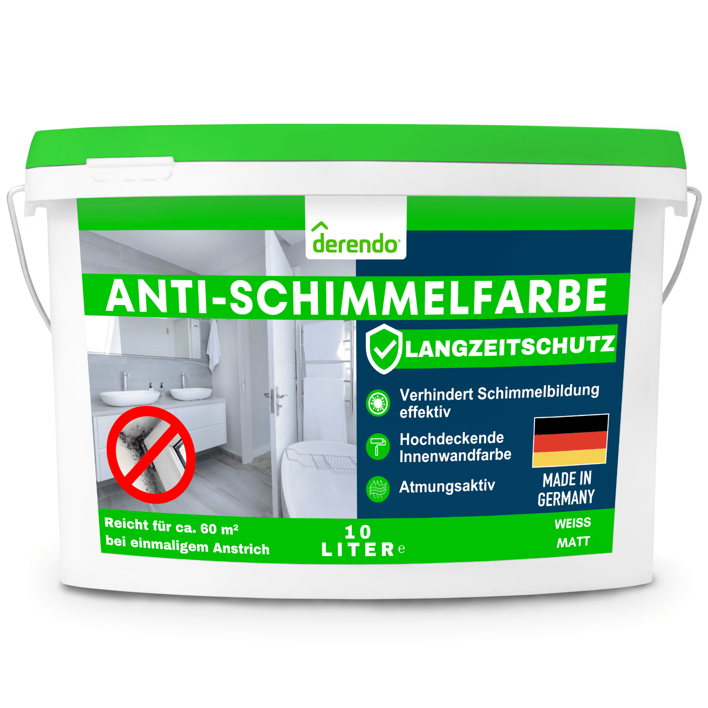 Derendo Anti Schimmelfarbe - Wandfarbe gegen Schimmel Langzeitschutz in 10 Liter – Produktbild von Derendo
