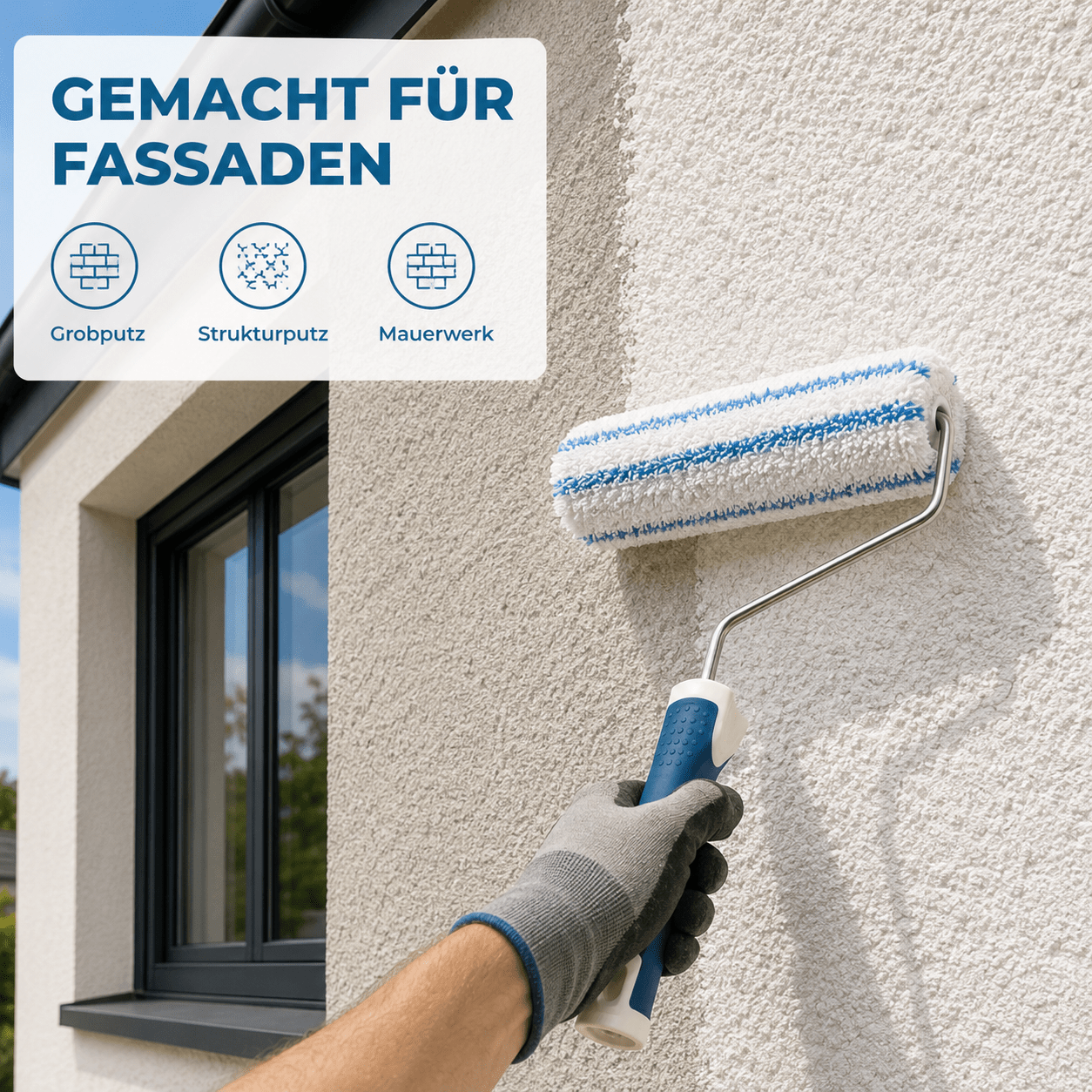Derendo® Farbwalze Durotex 25 cm – für grobes Mauerwerk & strukturierte Fassaden in – Produktbild von Derendo